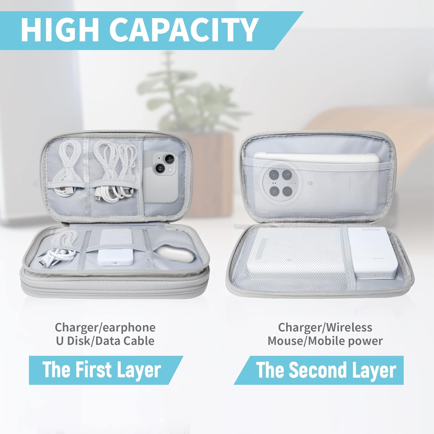 Electronics Travel Organizer,Portable Waterproof Electronic Travel Storage Bag for Small Charging Cord Storage,Charger,Small Electronics,Sd Card Etc,For Travel,Business - Grey image number 3