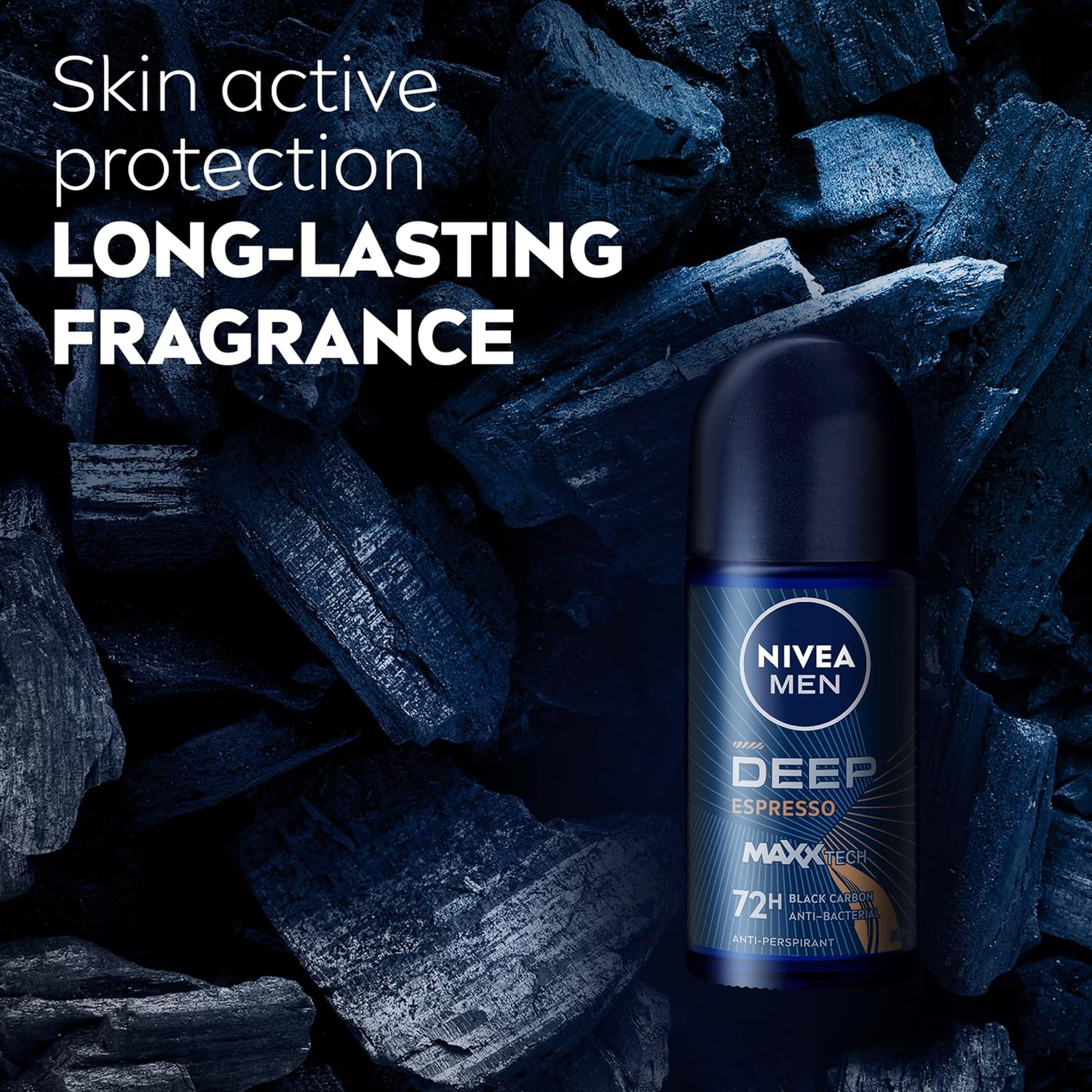NIVEA MEN Deep Espresso Anti-Perspirant Roll-On Deodorant 50Ml | with Black Carbon | 72-Hour Antiperspirant Protection | Energising Espresso Scent | Antibacterial Formula Fights Body Odour image number 1