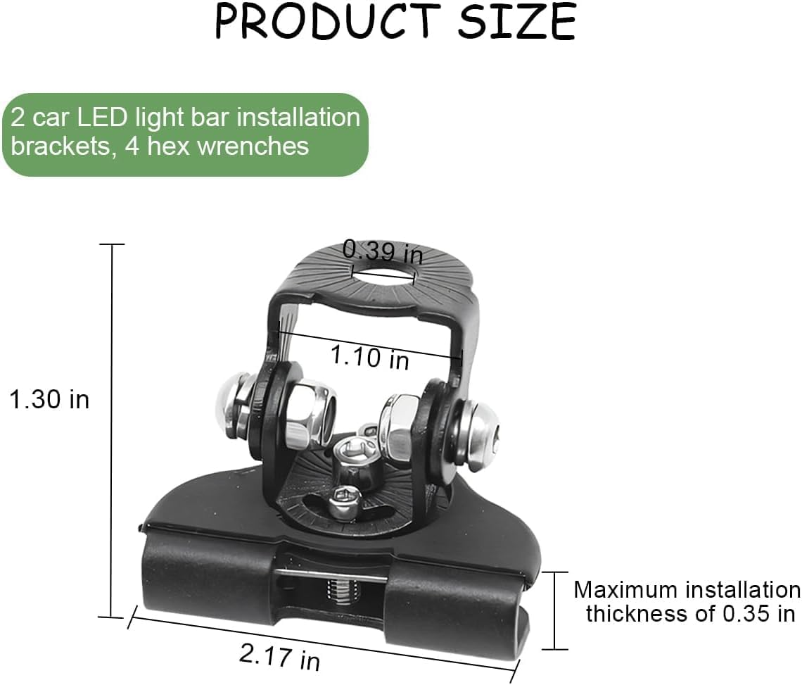 Car LED Light Bar Mounting Bracket, 2PCS Adjustable Vehicle Pillar Hood Lighting Mount Clamp Holder with Hex Wrenches, Auto Lamp Accessories, Universal for Off-Road Truck SUV (Black) image number 3