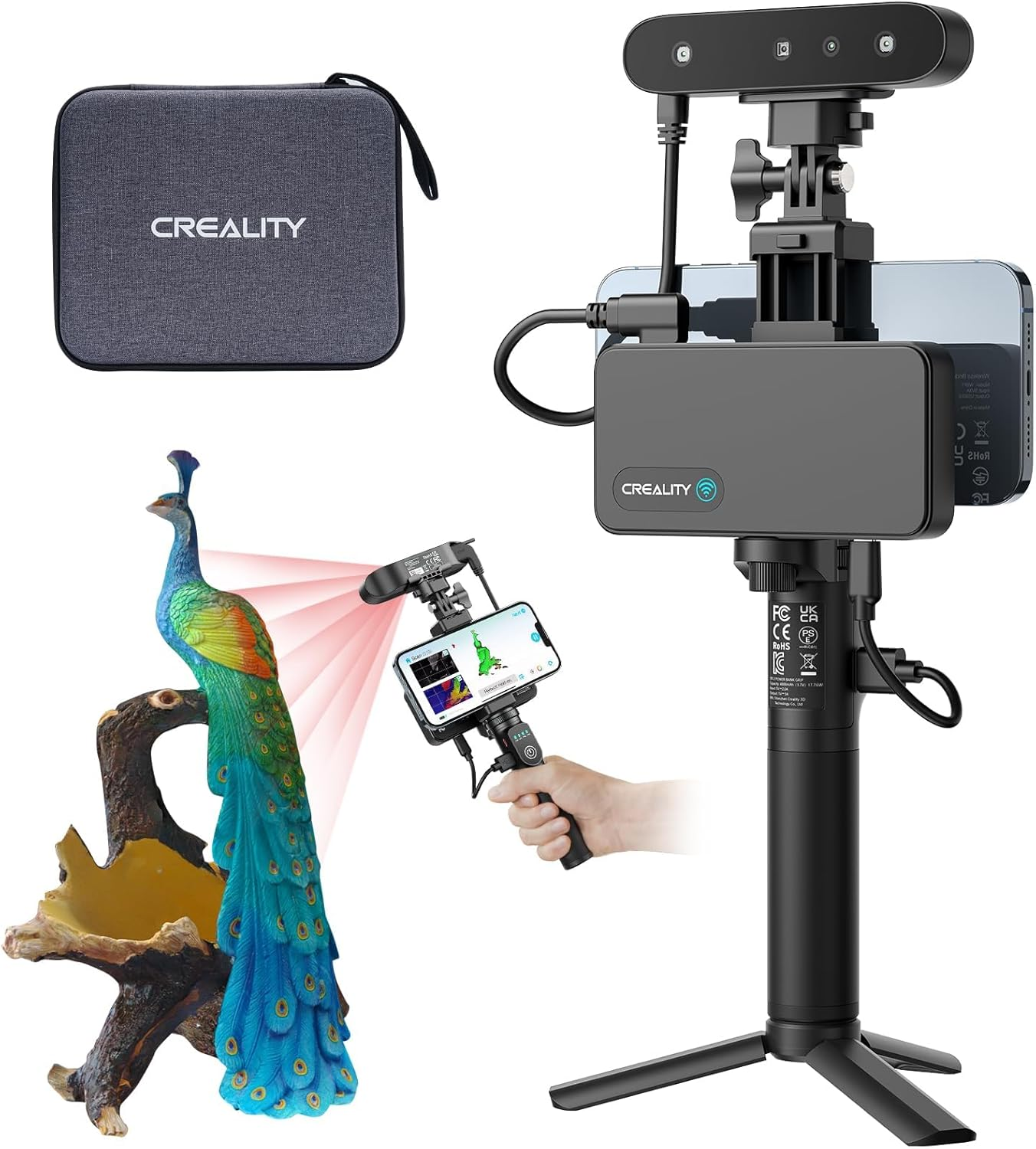 Creality 3D Scanner Cr-Scan Ferret Pro for 3D Printing, Upgrade Handheld Scanner with Wireless Scanning Anti-Shake Tracking, Fast Full-Color Scan, 0.1Mm Accuracy for Ios/Android Phone PC Win 10/11