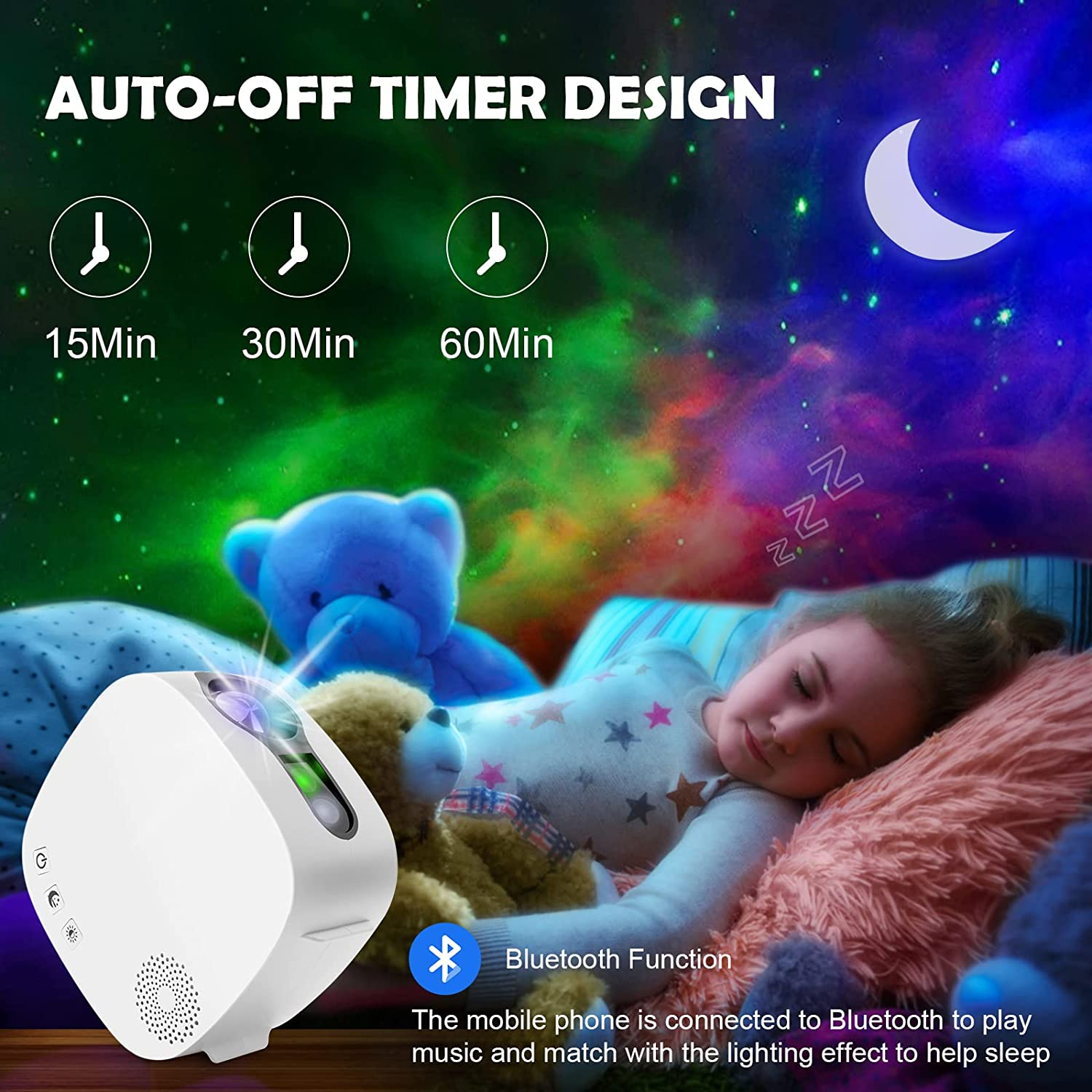 Sky LED Projector Night Light,3-In-1 LED Moon Nebula Cloud Rotating Star Light Galaxy Projector with RF Remote Controller,Bluetooth Star Projector Light