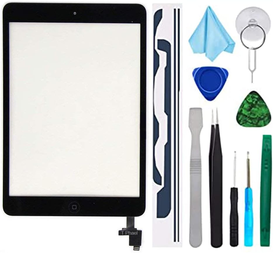 White Digitizer Repair Kit for Ipad Mini 1&2 A1432 A1489 Touch Screen Digitizer with IC Chip + Home Button + Tools + Pre-Installed Adhesive