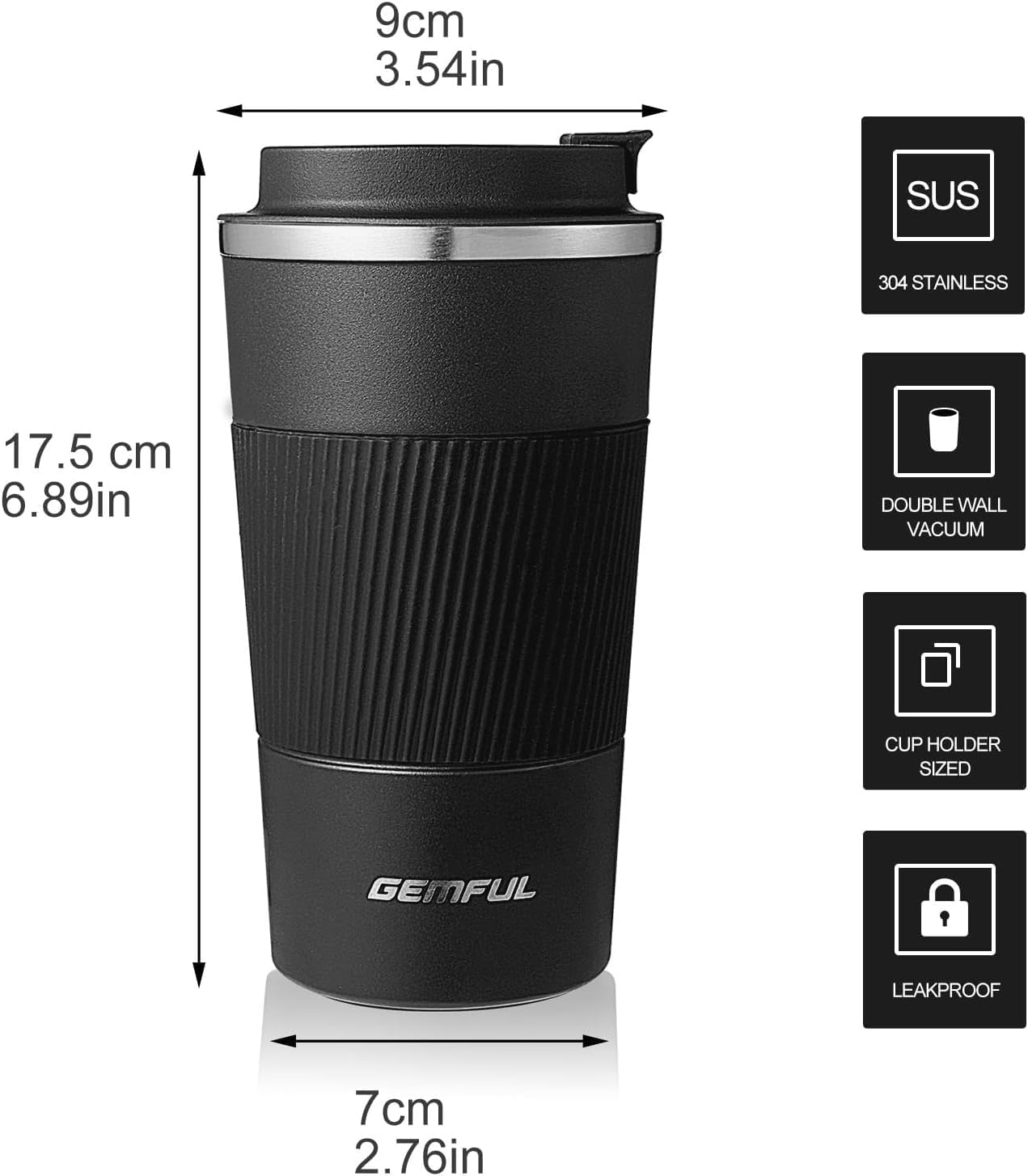 GEMFUL Travel Mug Stainless Steel Tumbler Double Vacuum Heat Insulation Coffee Cup for Cold and Hot Drinks 510Ml (2 Pack(Black+Blue)) - 6 Pack image number 7