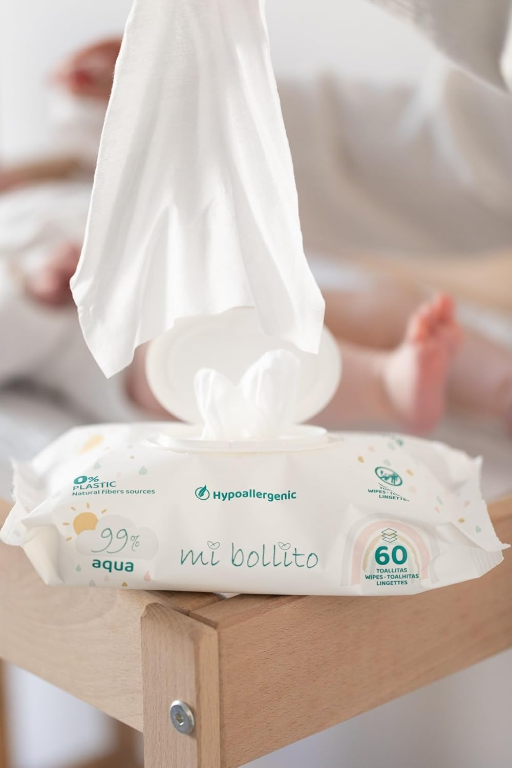 Baby Wipes - 99% Pure Aqua - 100% Vegetable Fibers - 960 Wipes - 12 Packs+4 Free - Help Restore the Neutral Ph of Baby'S Skin - Ideal for Sensitive and Atopic Skin. image number 6