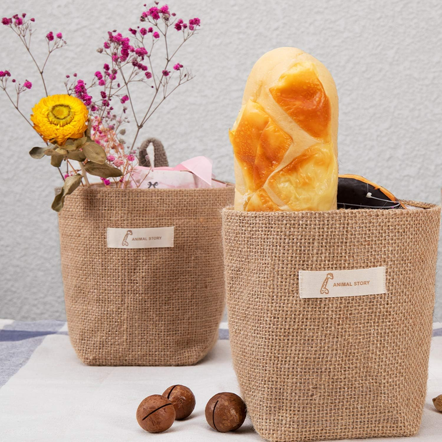 10 Pcs Wall-Hanging Storage Bags Hanging Storage Bags Cotton Linen Storage Basket Foldable Wall-Hanging Basket Family Organizer Box Decorative Bag image number 6