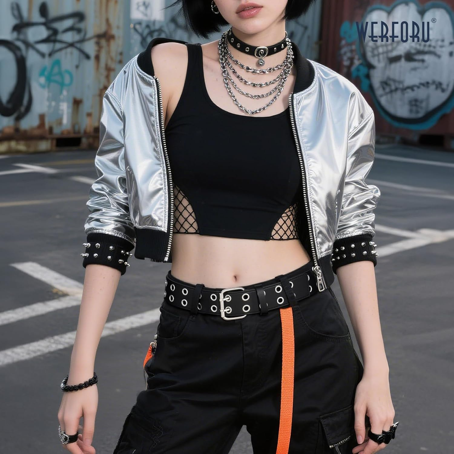 Double Grommet Belt PU Leather Double Prong Belt Buckle for Women Men Jeans by WERFORU - - Suit for Pant below 34" image number 6