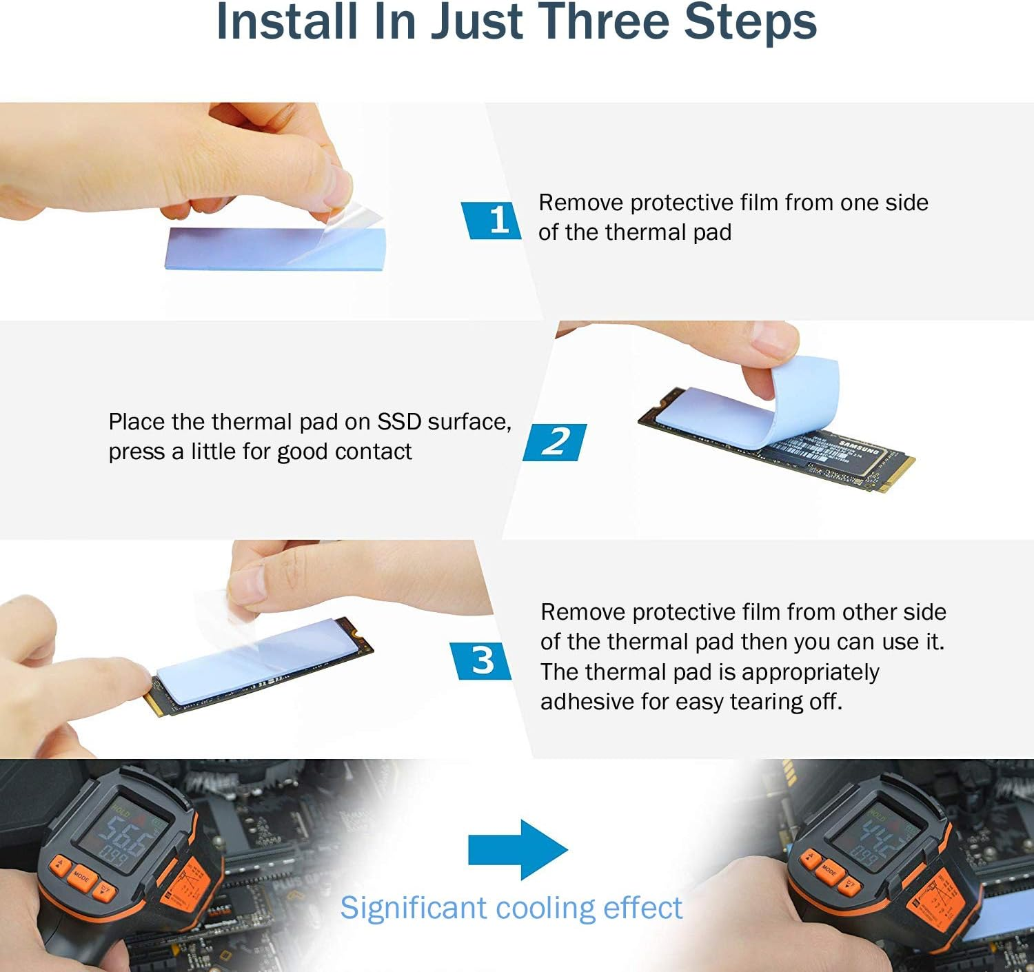 ADWITS 5 Pack 20X67X1.0Mm Thermal Conductive Silicone Pads with 6.0 W/Mk Thermal Conductivity, Soft Safe Simple to Apply for SSD CPU GPU LED IC Chipset Cooling -Blue image number 2