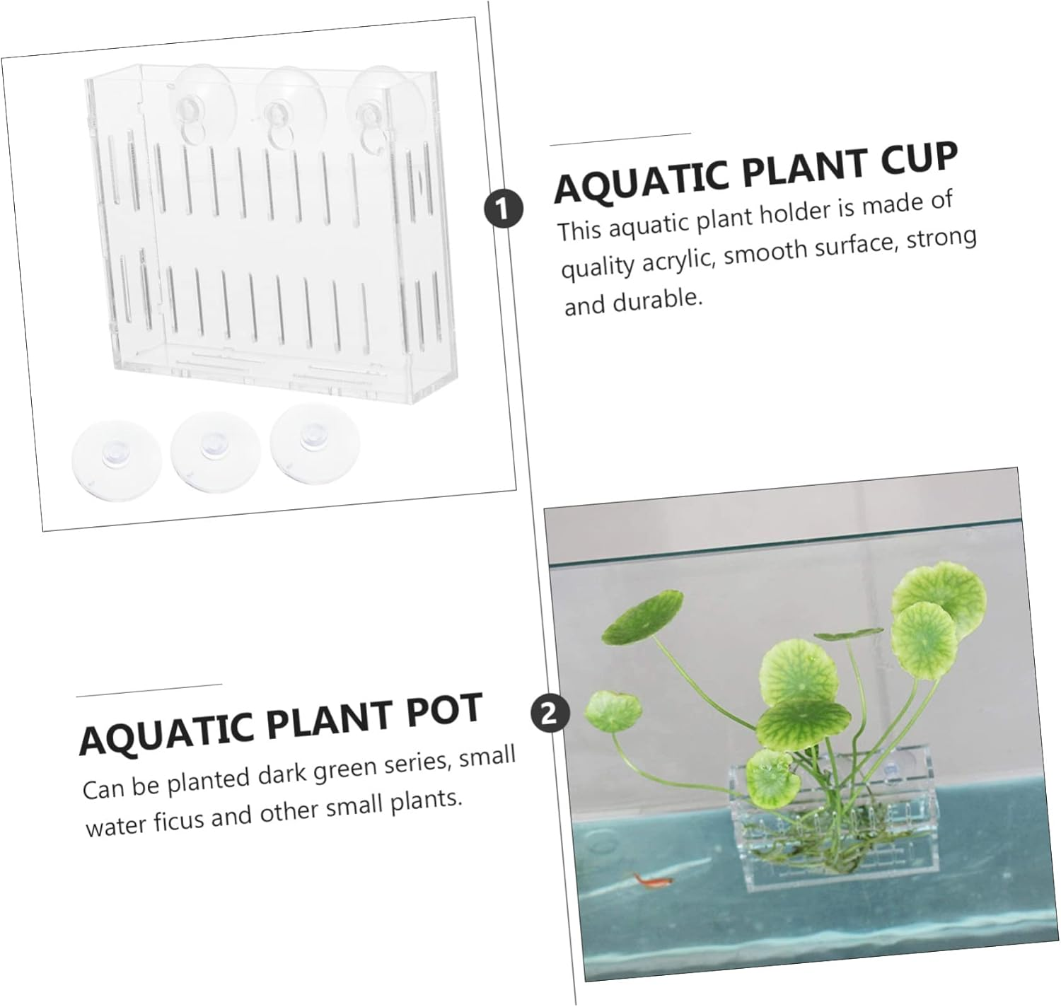 GANAZONO Acrylic Aquatic Plant Holder with Suction Cup, Large Mini Water Plant Pot for Fish Tank Landscape, Water Grass Cup Suitable for Aquarium Decoration and Aquatic Pets
