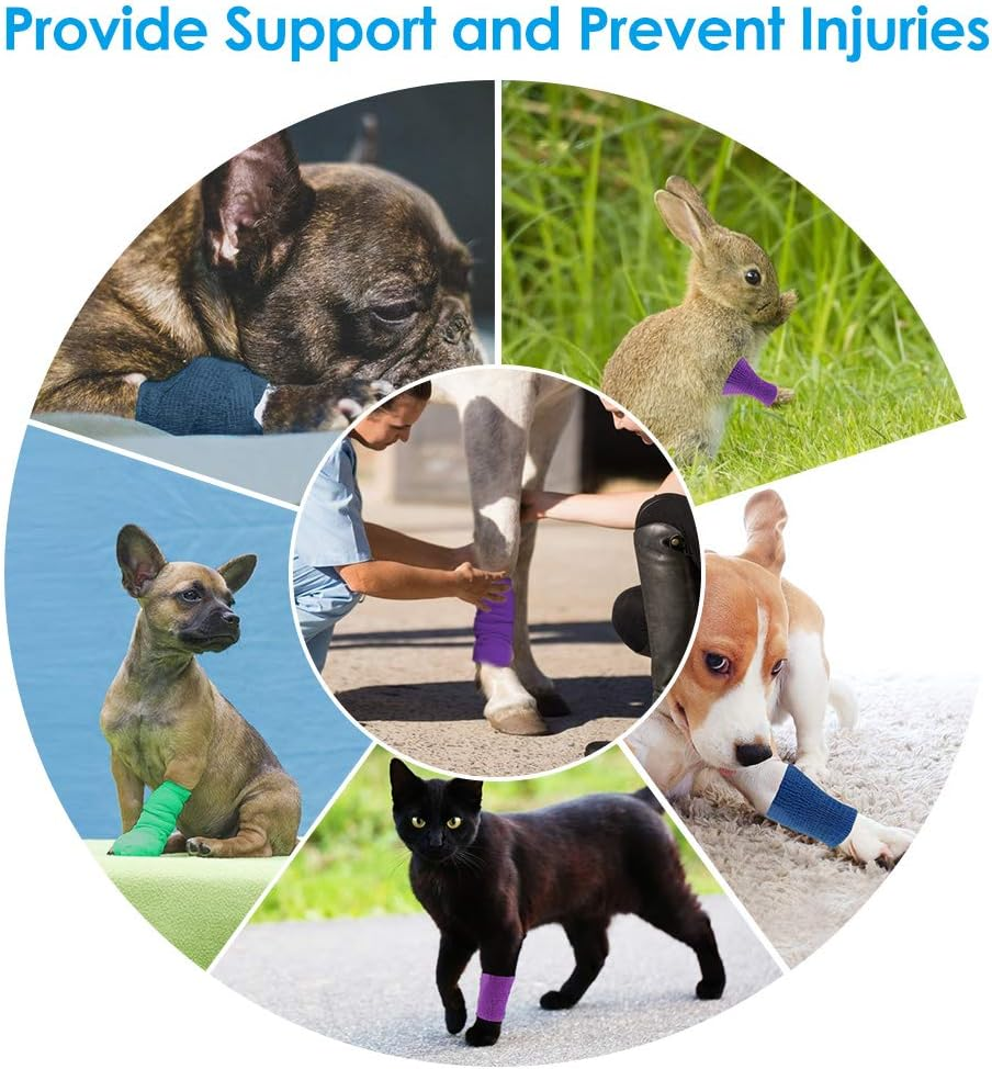 Nasjac Pet Self Adhesive Bandage, 5CM Pet Vet Wrap Tape Non-Woven Cohesive Gauze Rolls for Wrist Healing Ankle Sprain & Swelling (Mixed Color, 6 Rolls) image number 5