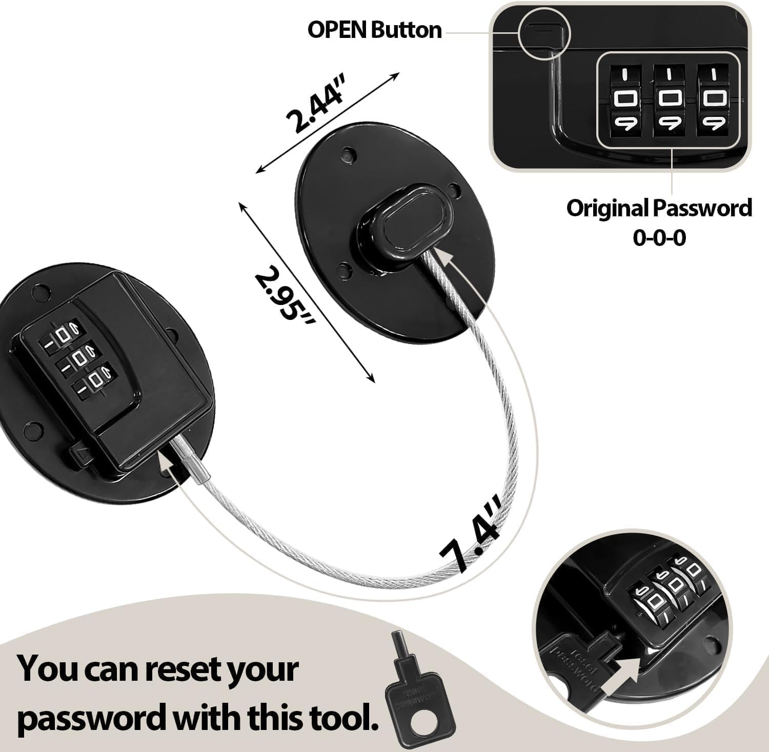 3Pcs Child Safety Fridge Locks with 3-Digit Code, Secure Cabinet & Drawer Locks for Kids, Easy Install Combination Locks for Refrigerator, Cupboard, and Home Safety (Black) image number 2
