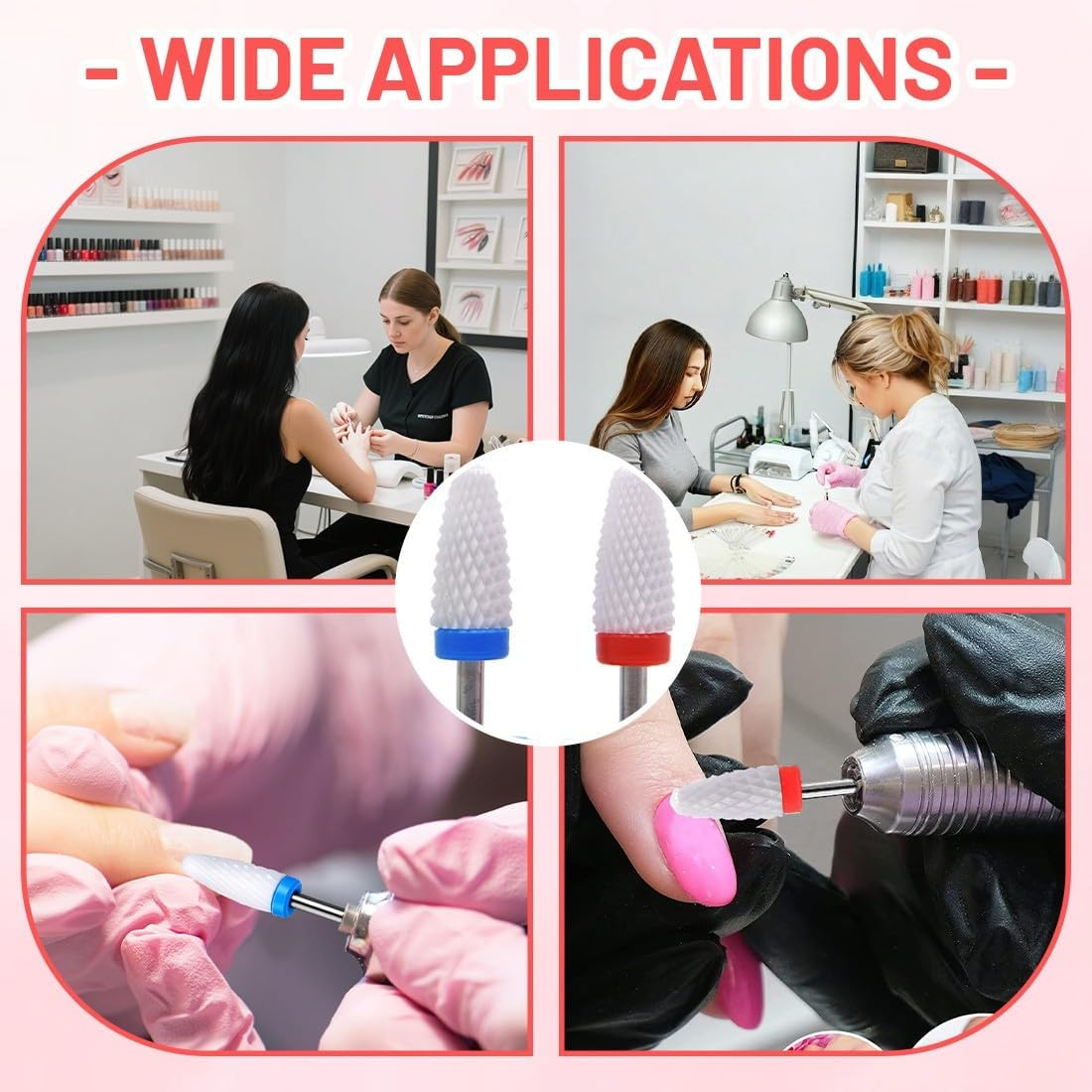 4-Piece Ceramic Nail Drill Bit Set for Acrylic Gel Nails, Corn Shape, Professional Nail Cutter Bits, Manicure, Pedicure, Drill, Nail File Machine, Grinding Head Attachment, Felt Polisher for Shaping image number 3