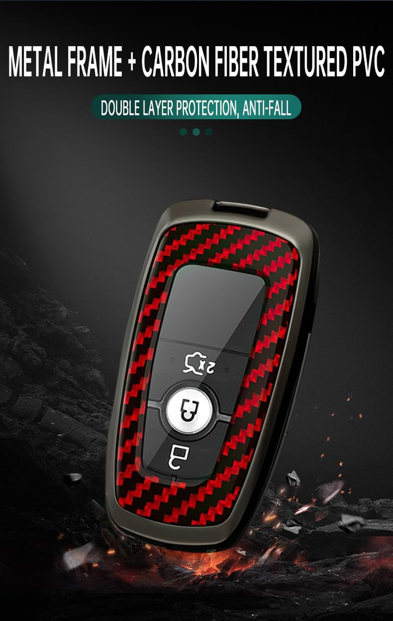 Ontto Alloy Car Key Fob Cover Fit for Ford Mustang Edge Fusion S-Max Ranger Mondeo F-150 F-250 Ecosport Key Case Keyring PVC Key Shell Holder Keychian Accessories 2/3/4/5 Buttons Black - Blue image number 7