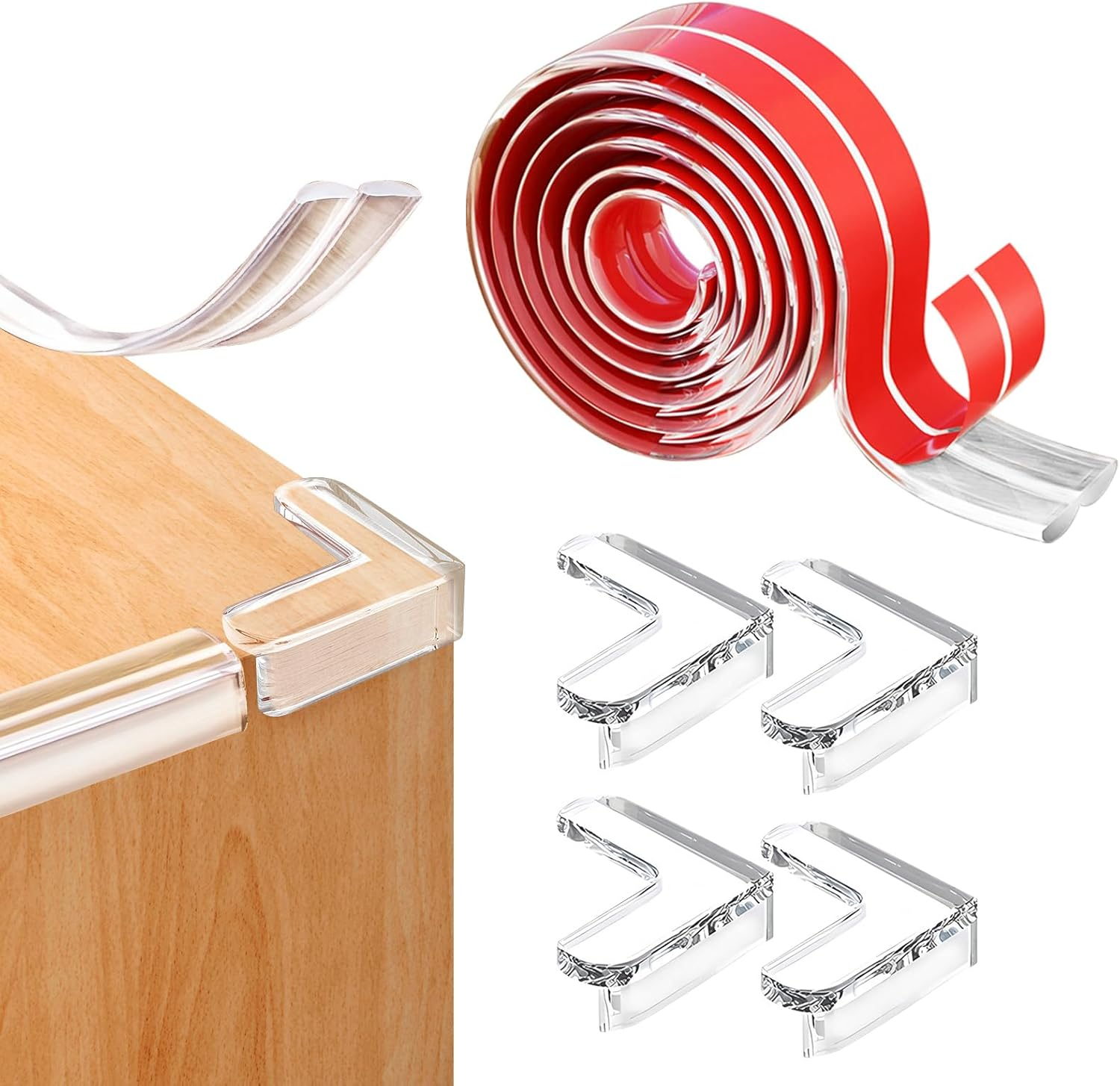 Baby Proofing Corner Protectors, 9.84FT Clear TPE Edge Safety Bumpers + 4 Corner Guards, Soft Child Safety Bumpers for Furniture Sharp Corners, Cabinets, Cribs image number 5