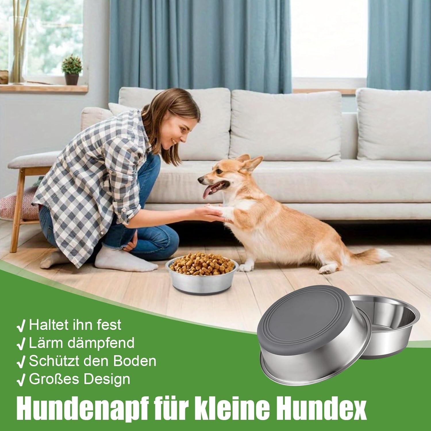 Pack of 2 Stainless Steel Dog Bowls, Food and Water, Non-Slip Rubber Base, Rust Resistant, Easy to Clean, Dishwasher Safe, Comes with Rubbish Bag, for Small, Medium, Large Dogs, Cats (900 Ml) image number 1