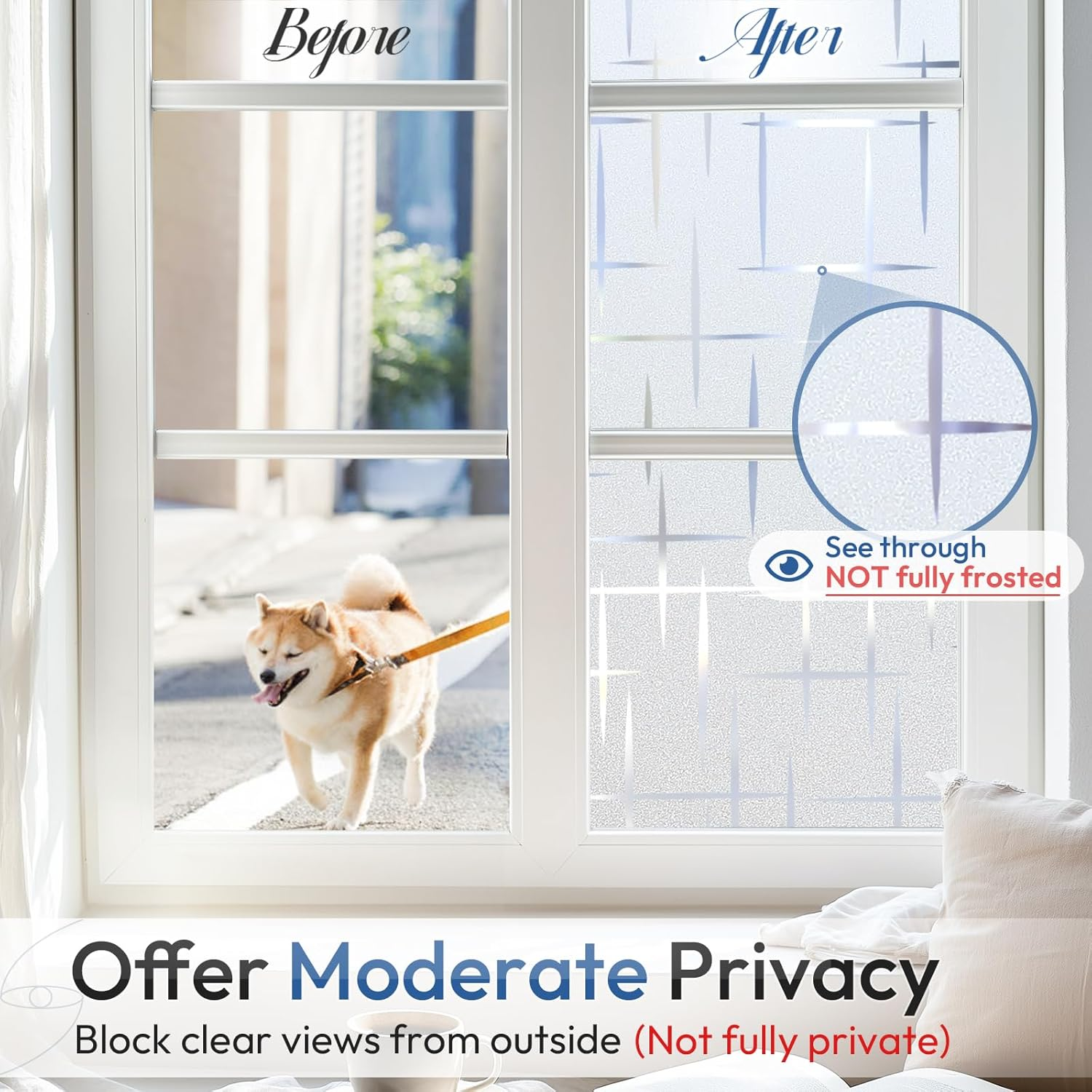 Rabbitgoo 3D Window Privacy Film, Frosted Glass Film for Doors, Non-Adhesive Window Cling, Static Cling Frosting Decorative Window Sticker for Home Office UV Protection, Cross Pattern 90 X 200 Cm image number 5