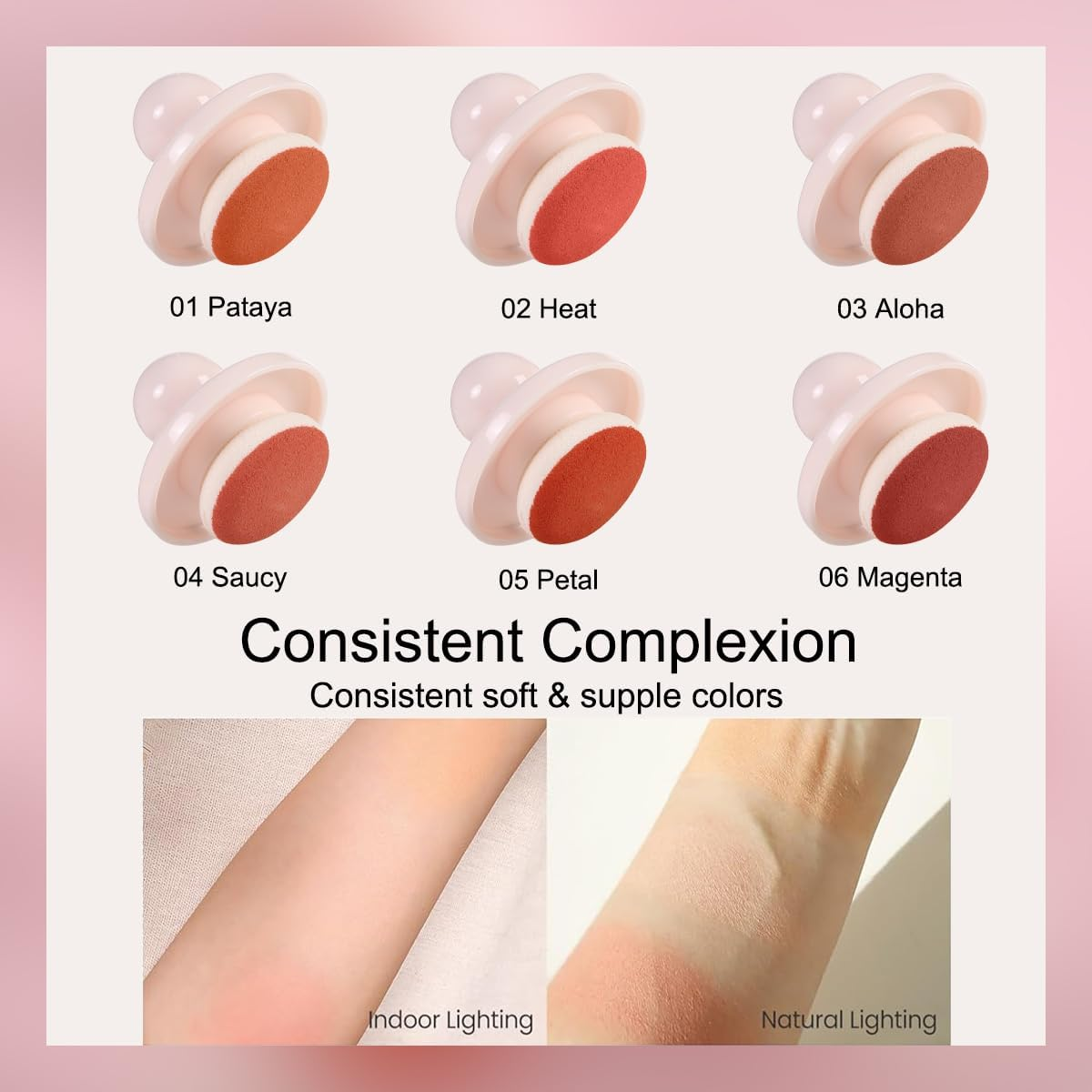 PHOERA Cream to Powder Canned Blush Mud &ndash; Lightweight Longwear Cheek Blush with Puff & Mirror &ndash; Matte & Shimmer Finish &ndash; 6 Buildable Shades for Natural Radiant Glow (03 Aloha, One Size) image number 2