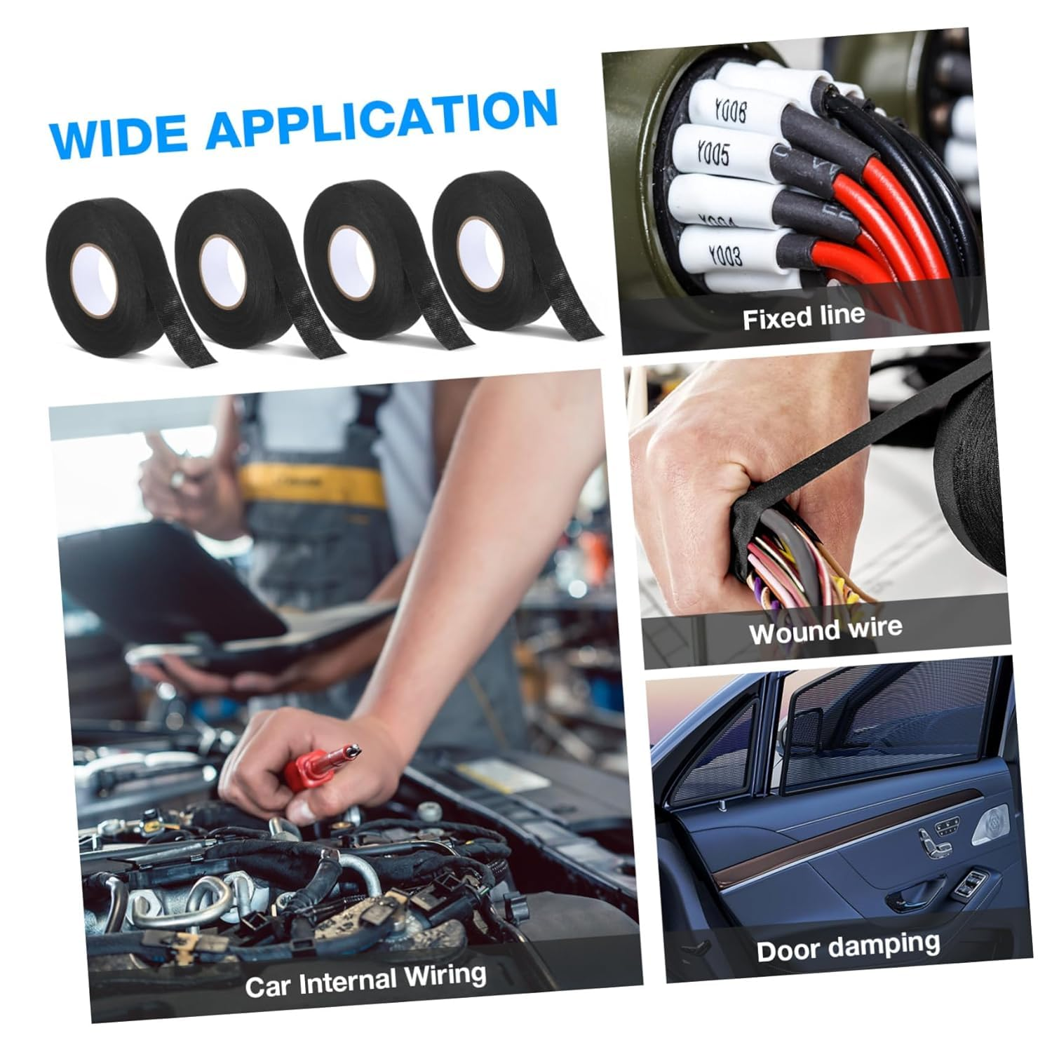 Automotive Wiring Harness Tape, 6Pcs Automotive Wire Wrap Harness Loom Wrap Car Wiring Wire Cable Loom Tape image number 3