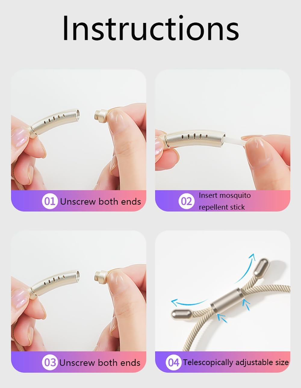 Adjustable Essential Oil Mosquito Repellent Wristband with 6 Replacement Sticks - Ideal for Indoor & Outdoor Use - Magnetic Anti-Mosquito Protection (Champagne Gold) image number 5