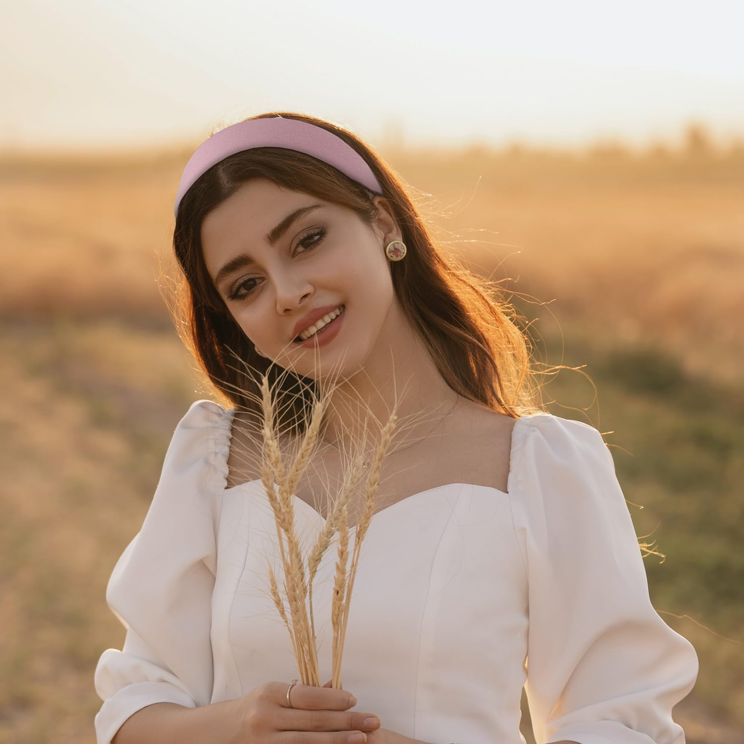 NQEUEPN 7Pcs Cute Headbands Set for Women Girls, Anti-Slip Flower & Padded Headband Stylish Pearl Head Band Vintage Pink White Twisted Plaid Headband Hair Accessories image number 1