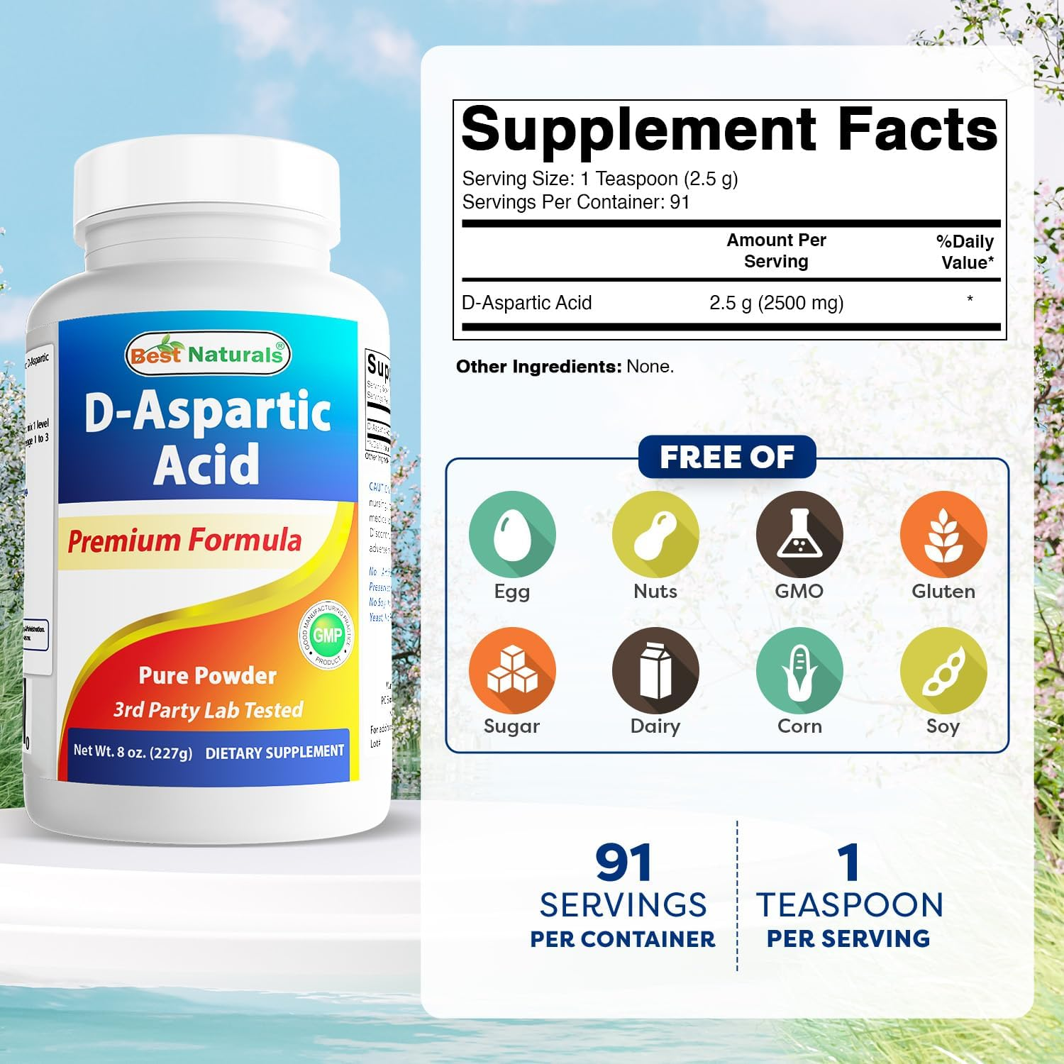 Best Naturals D-Aspartic Acid 8 OZ image number 1
