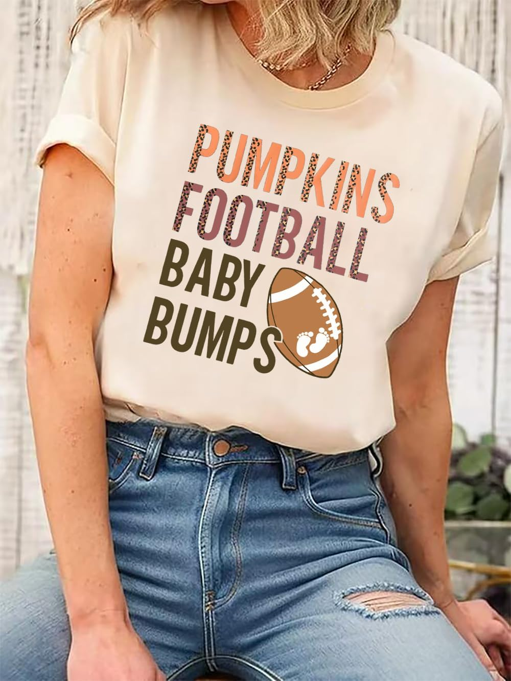 Pumpkins Football Baby Bumps Shirt Women Maternity Tshirt Pregnancy Announcement Shirts Fall Expecting Mom Gifts Top image number 4
