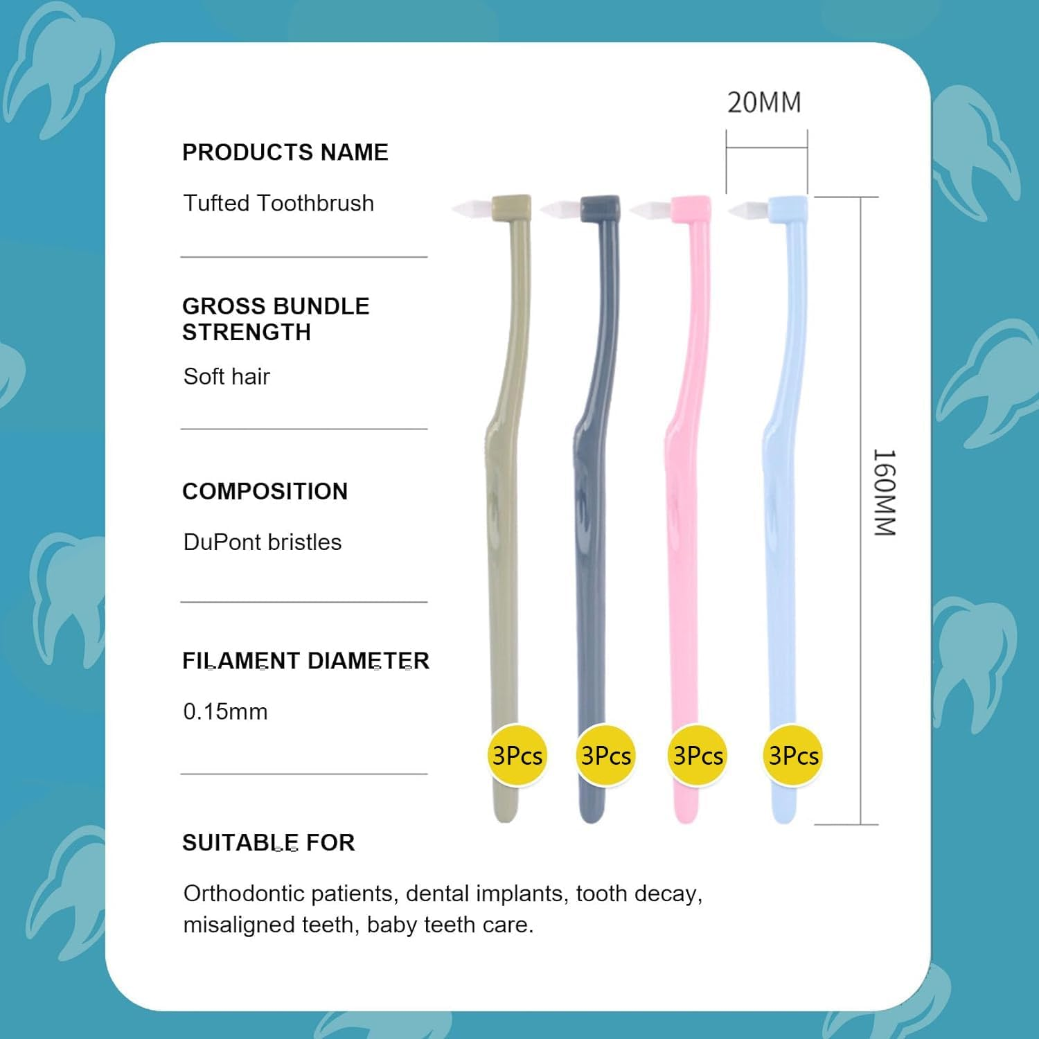 12 Pcs Soft Single Tufted Toothbrush Trim, Betterjonny Interspace Toothbrush, Slim Interspace Teeth Brushes Interdental Brushes for Orthodontic Braces Detail Cleaning image number 2