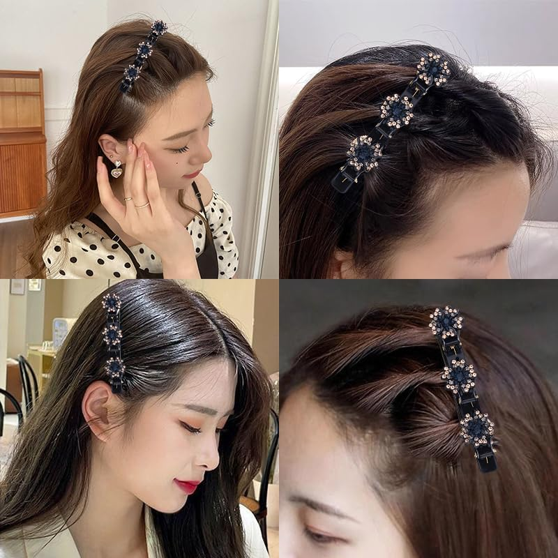 Rhinestone Braided Hair Clips for Styling Hair Accessories for Girls Women Elegant Braiding Hair Clips Barrette Shiny Duck Billed Hair Clips for Women Crystal Stone Braided Hair Barrettes Clip image number 3