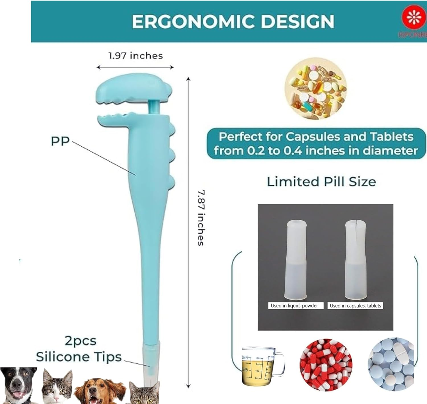 Pet Pill Shooter with 2 Premium Soft Silicone Tips, Medicine Dispenser for Cats and Dogs,Blue and Pink Dinosaur Style-Regular Transparent Style，Fo Acts as Pet Piller, Medicine Feeder (Blue) image number 5