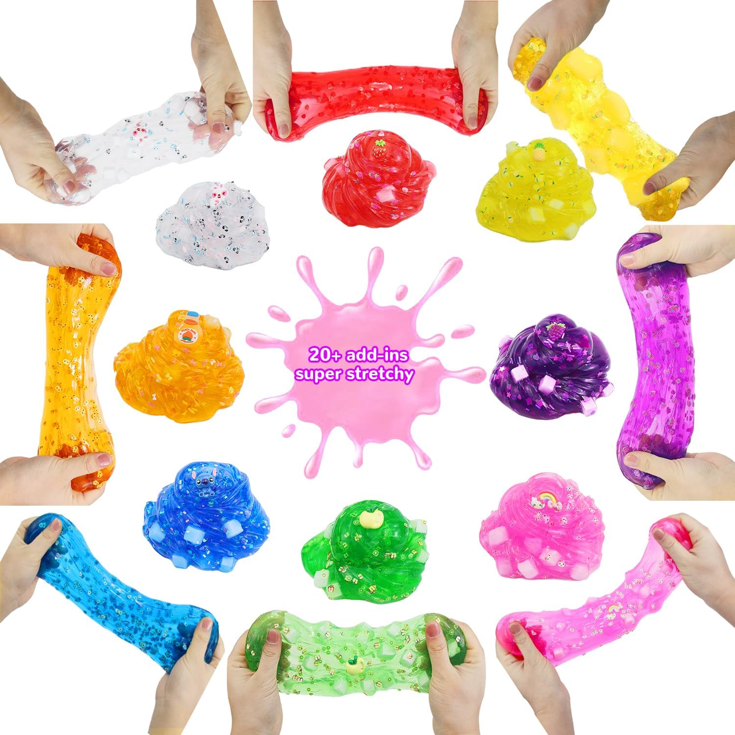 1KG Jelly Cube Clear Slime Kit 8 Pack for Kids, Crunchy Water Slime with Peachybbies, Stress Relief Toy, Party Favors for Girl Boys 6 7 8 9 10 11 12 image number 3