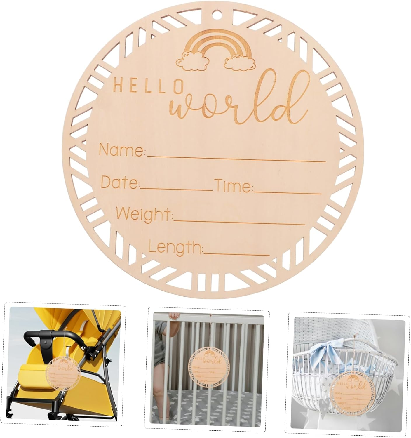 Abaodam Wooden Birth Announcement Sign round Photo Prop Natural Milestone Board for Newborn Name Weight Recording Newborn Shower Decoration image number 1