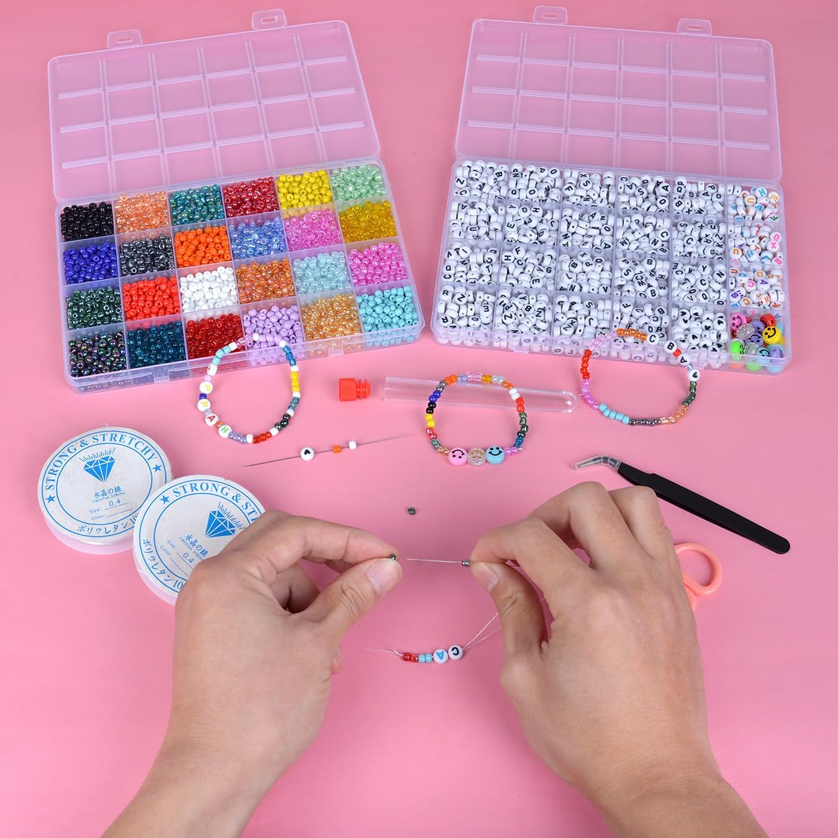 ANSHINE 4100Pcs 4Mm Glass Seed Beads Kit with 24 Colors, Letter Beads & Accessories for Kids' Jewelry Making & Crafts image number 6