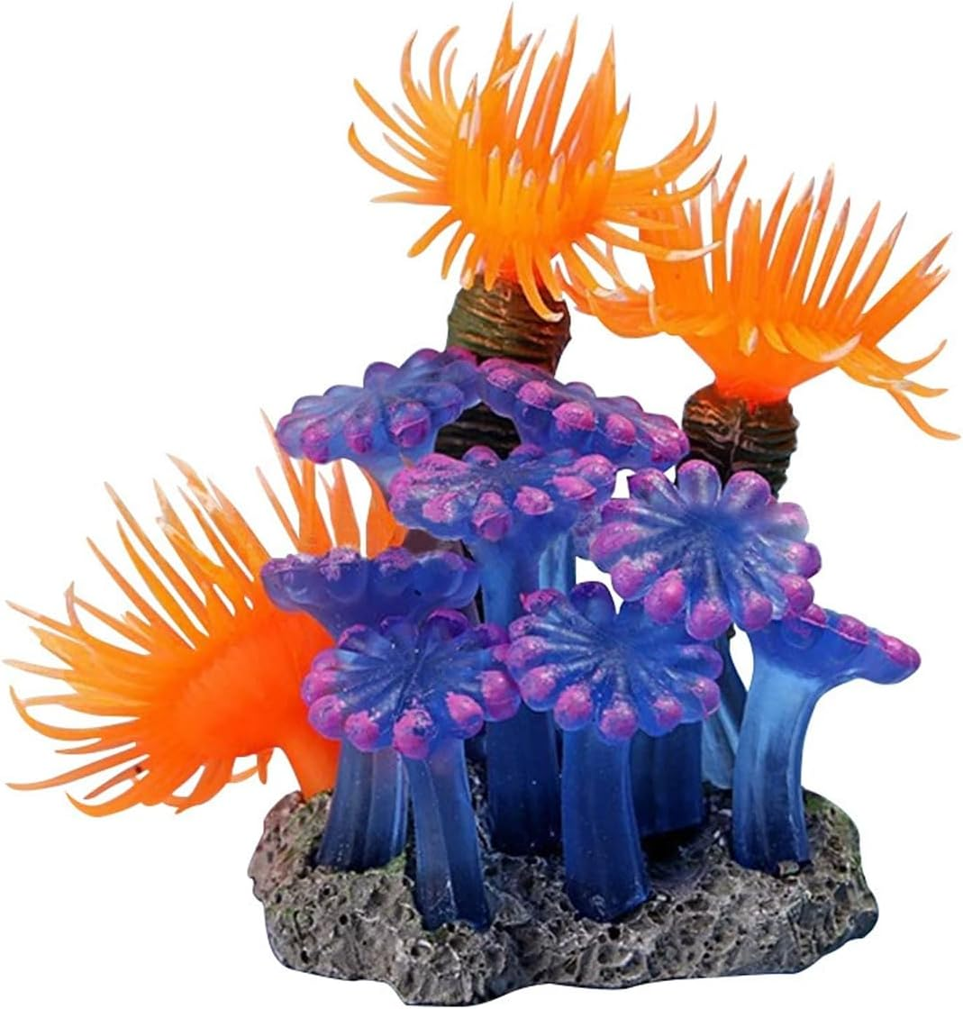 AIMALL Artificial Marine Anemone, Soft Coral Simulation for Aquariums, 2.36 X 1.96 X 3.14 Inches, Fluorescent Colors, Stable Base image number 5