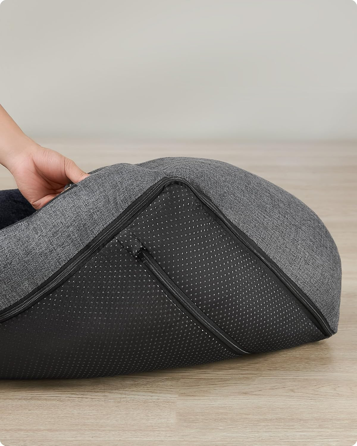 Feandrea PGW009G01 Cat Bed, Dog Bed, Dog Cushion in Linen Look, Raised Edges, Non-Slip Base, Removable Washable Cover, S, for Mini Dogs, 60 X 50 X 21 Cm, Dark Grey image number 1