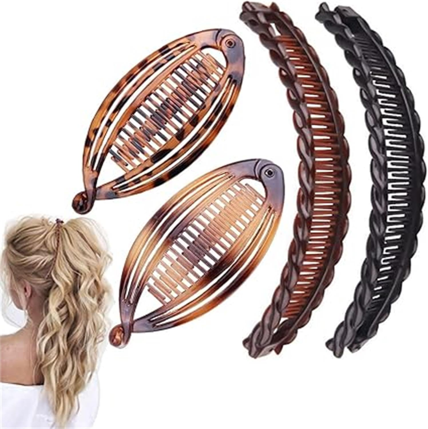 Wimode 4Pcs Banana Hair Clips Vintage Clincher Combs Tool for Thick Curly Hair Accessories Fish Shape Ponytail Holer Claws Grips Clamp Clip Claws Set for Women