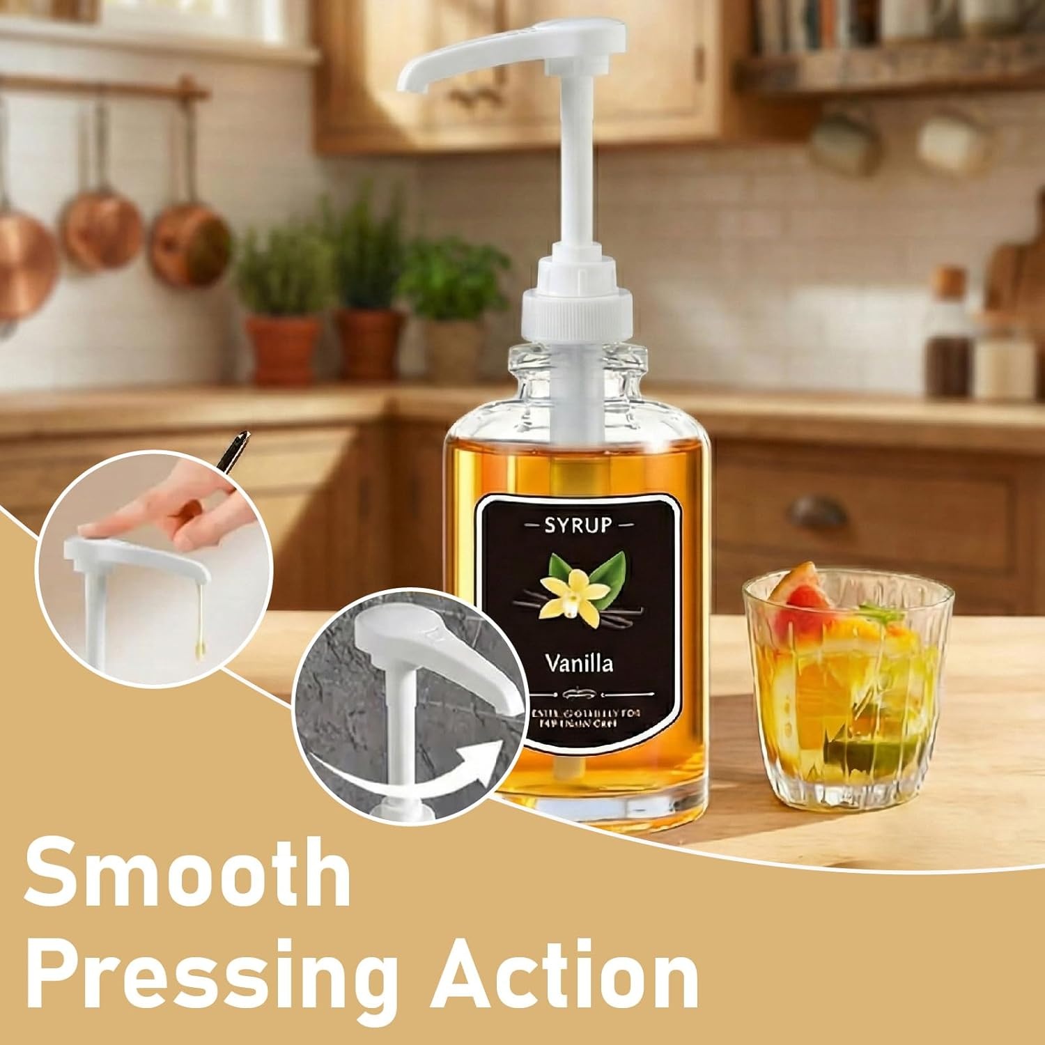 JDFHFGB 4 Pack Syrup Pump Dispenser for Coffee, Non Drip Reusable Dispenser Pumps for Flavoring Syrups, Smoothies, Teas & Snow Cones, Ideal for Home Kitchen Use(750Ml Bottles)