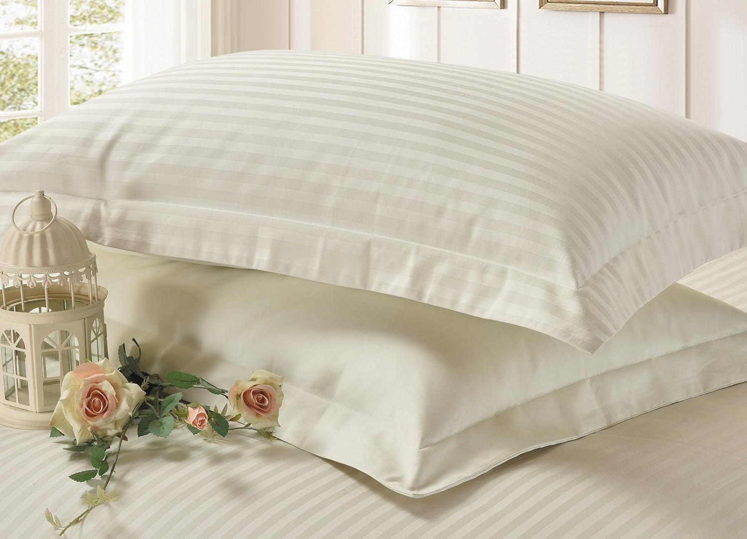 1200TC 100% Pure Cotton Luxury 3 Piece, Duvet Cover Set, with 2 Decorative Tailored Pillowcases in Choices of 5 Colors (Super King Size, Ivory) image number 1