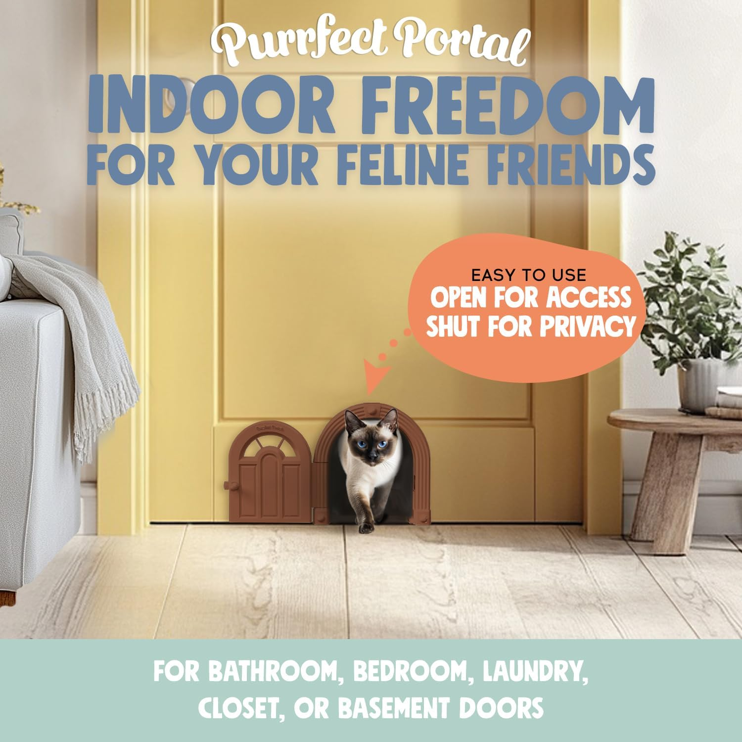 Easy Install Cat Flap - DIY Setup, No Training Needed, Suitable for Cats up to 20 Lbs - Secured Installation in Minutes - Original, Brown 3 image number 1