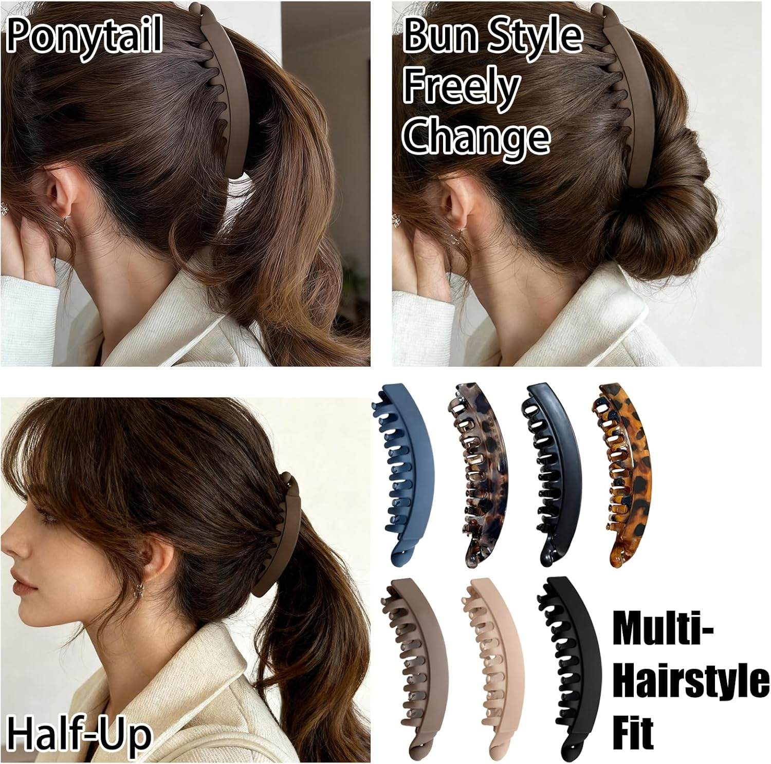 Banana Hair Clips, Large Hair Clip for Thick Hair, Strong Hold Ponytail Banana Clip, Double Comb, Long Clips, French Hair Accessories for Girls and Women, 7 Pieces image number 2