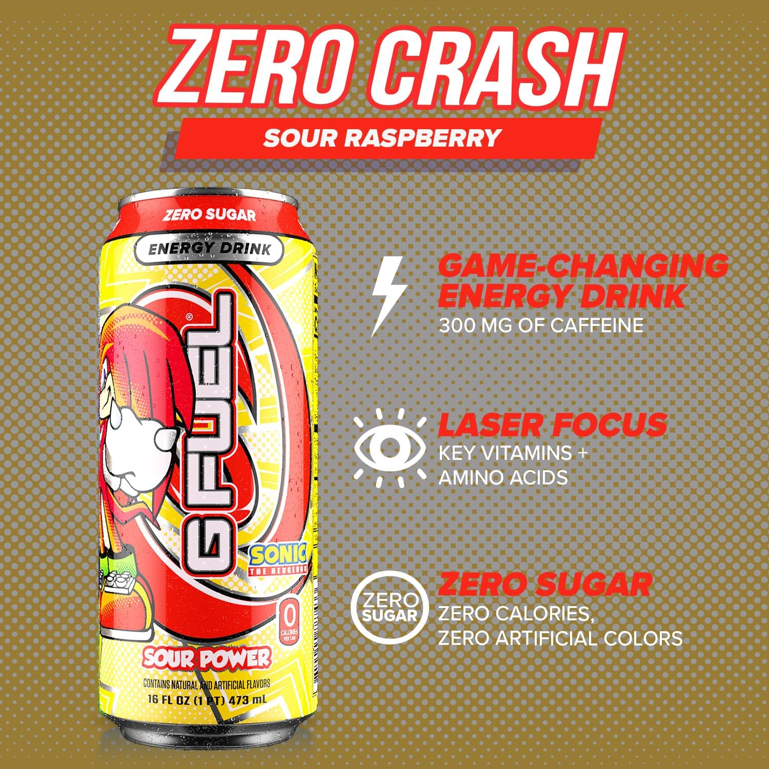 G Fuel Knuckles Sour Power Zero Sugar Raspberry Candy Flavoured Energy Drink 473 Ml (Pack of 12)