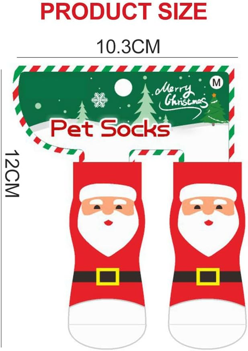 Christmas Non-Slip Socks for Dogs Christmas Socks for Medium Puppies Cats Indoor Non-Slip Dog Socks Santa Soft Elastic Paw Protection Pets Keep Warm, M, Pack of 4 image number 2