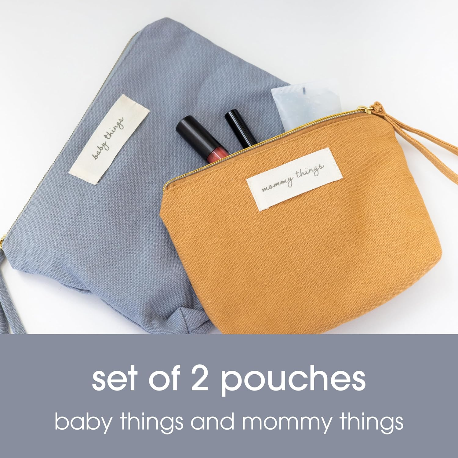 Pearhead Mom Things and Baby Things Pouch Set &ndash; Diaper Bag Storage Essentials, Neutral Cosmetic and Accessory Bags for New Mom and Newborn, Mother'S Day Gift - Set of 2 image number 2