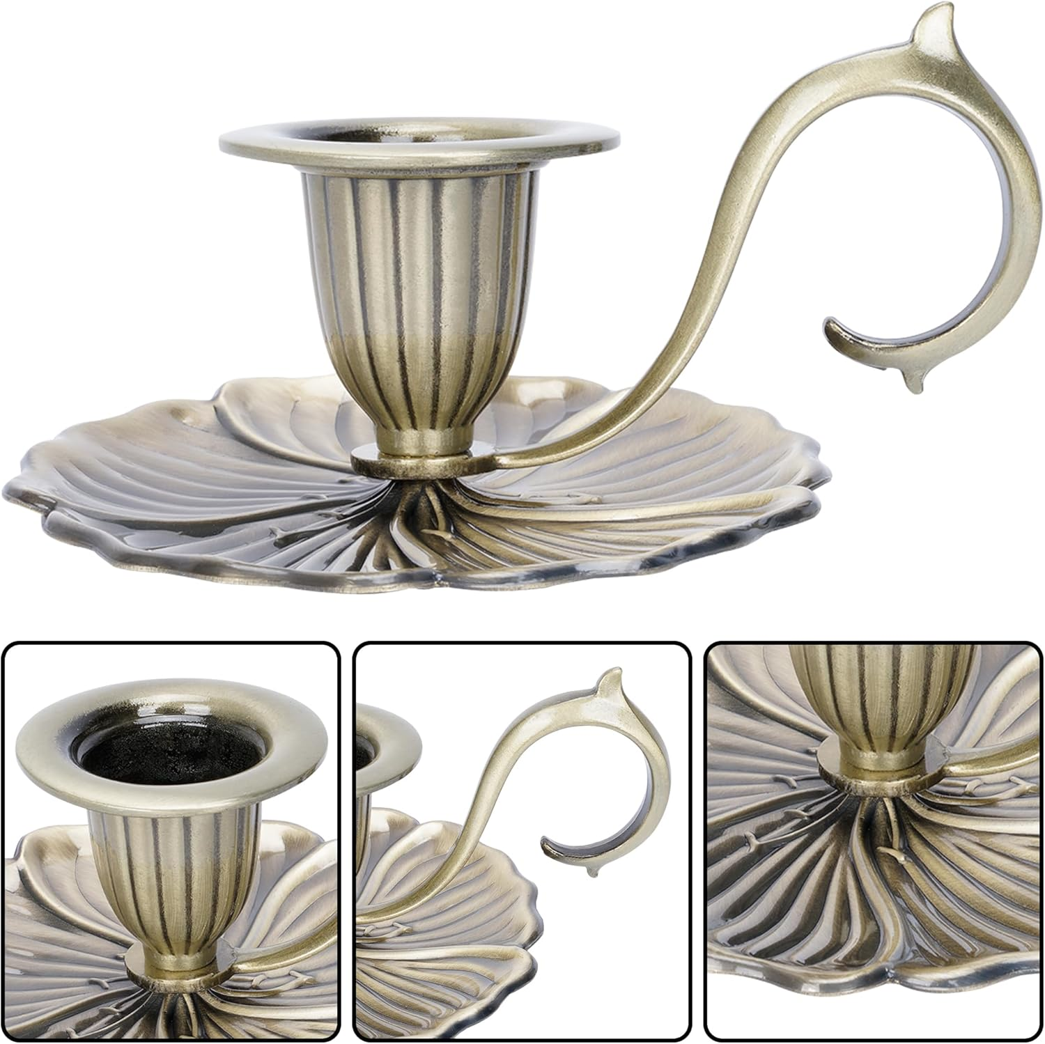 Ikare Vintage Candle Holders 2 Pack, Bronze Taper Candlesticks with Comfort Curved Handle, European Retro Home Decor for Wedding, Christmas, Farmhouse and Church Ceremony image number 6