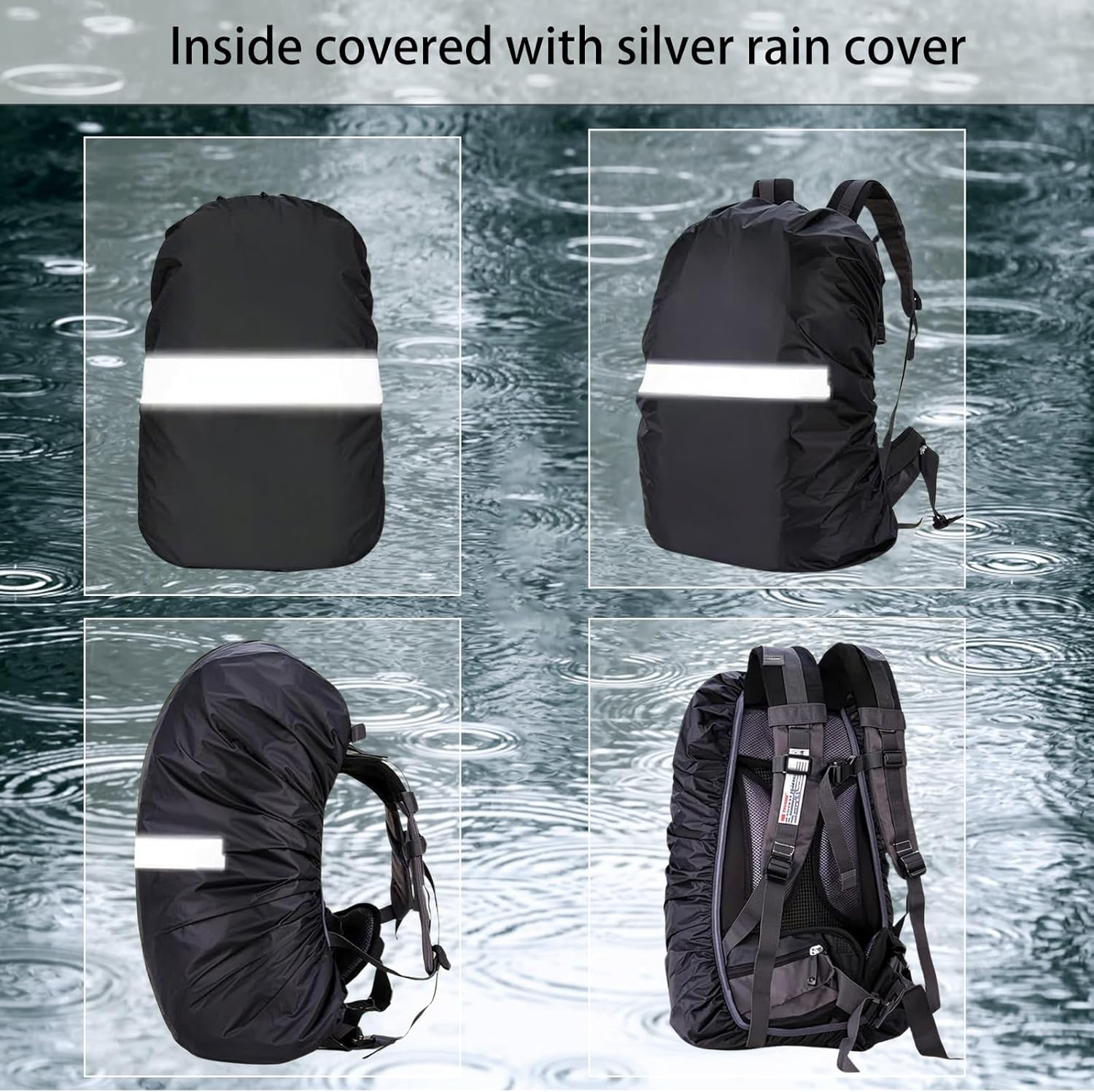 Waterproof Rain Cover for Backpack 35L Reflective Rucksack Rain Cover Schoolbag with Adjustable anti Slip Cross Buckle Strap for Outdoor, Hiking, Camping, Traveling, Cycling