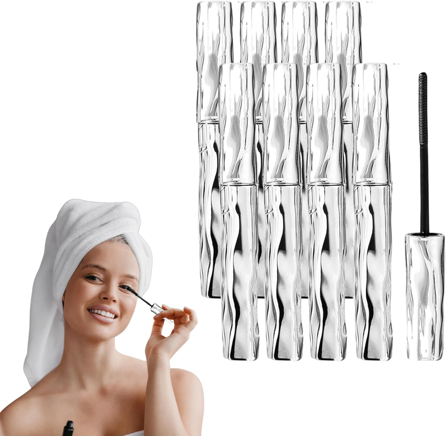 Waterproof Iron Wand Mascara for Fine Short Eyelashes - Telescopic Tubing Mascara Black for Length - Smudge Proof No Flaking No Clumping Curling and Lash Lift Effect, Hypoallergenic (8 PCS)