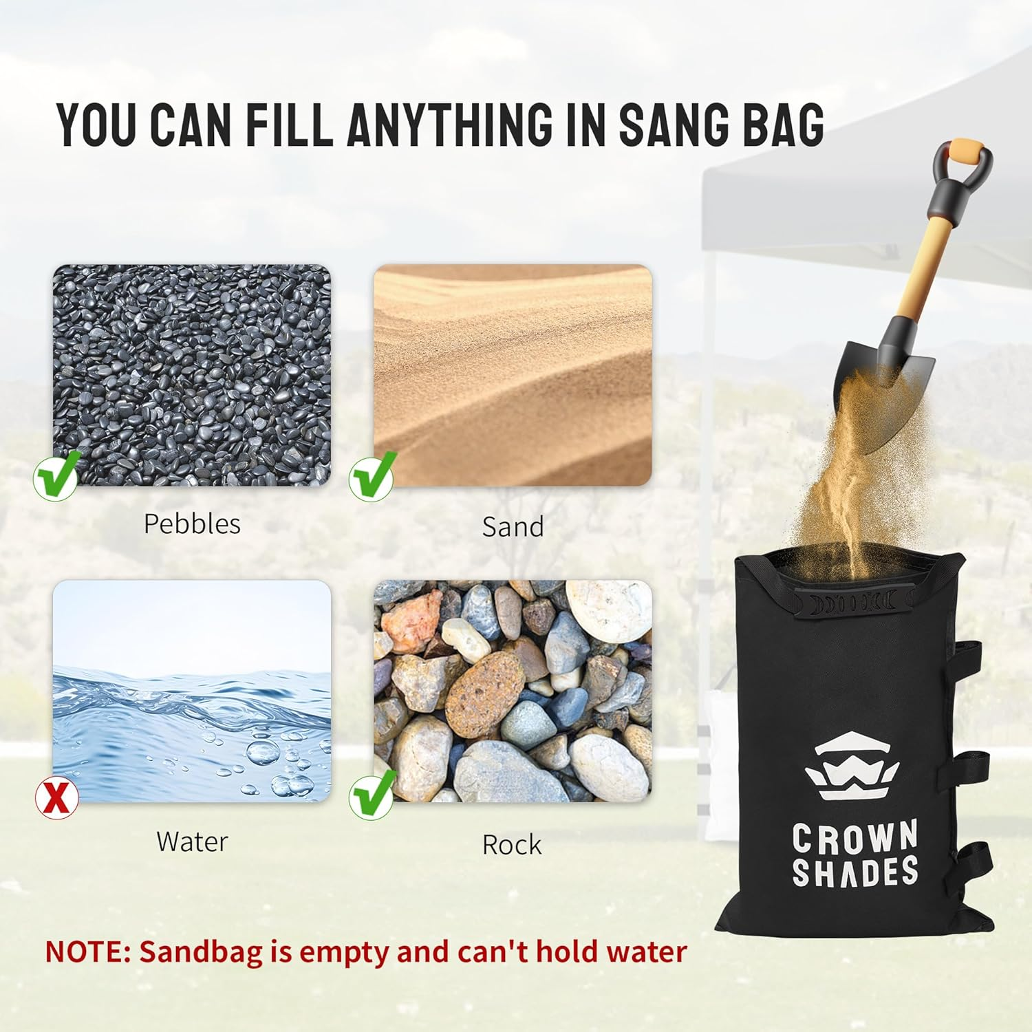 Crown Shades Sand Bags for Canopy Legs (120 LBS) Sandbags for Weight, Canopy Weights, Pop up Tent Weights Bags, Black (Unfilled) image number 1