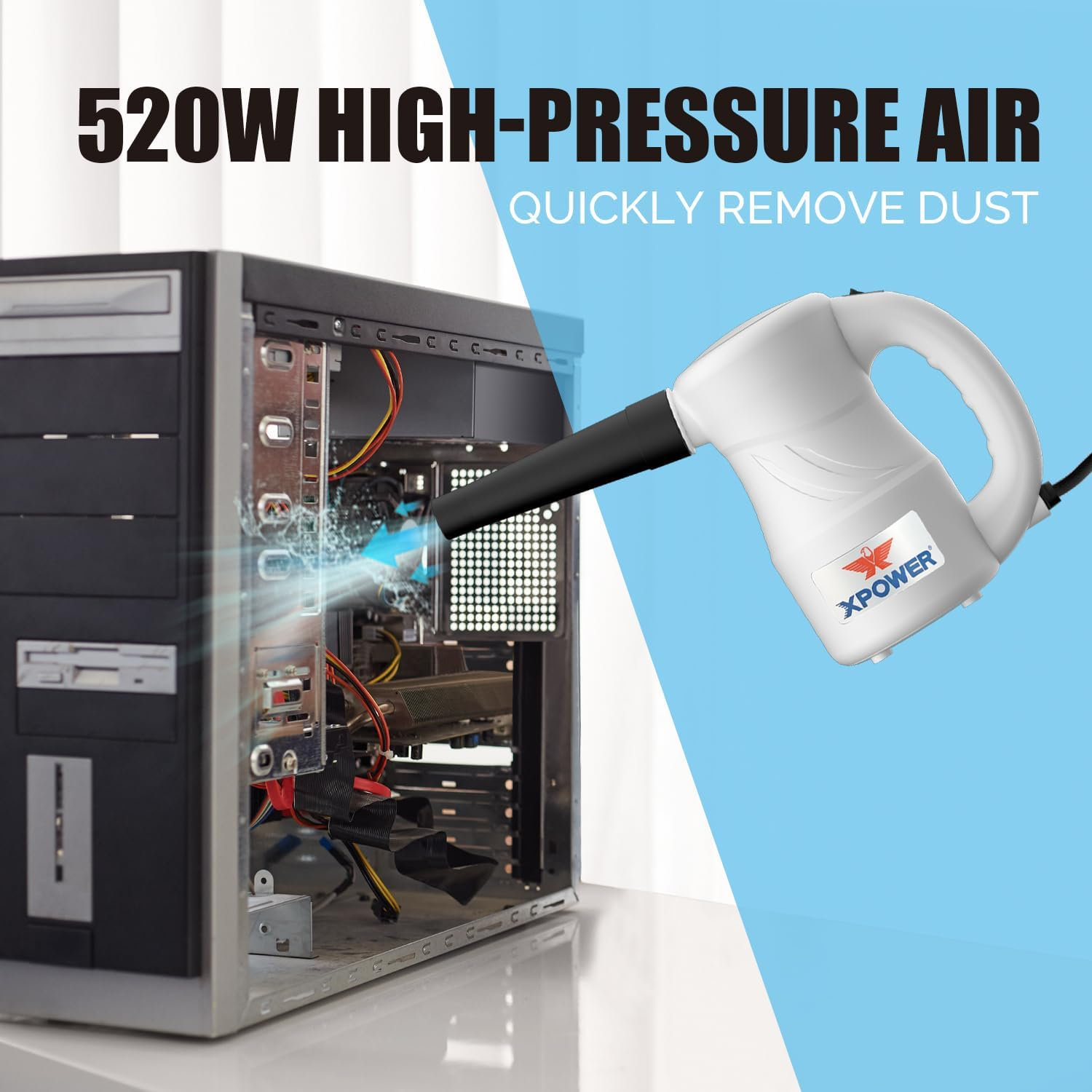 XPOWER Electric Air Duster for Dusting Drying Inflating Blowing Car Detailing Computer Leaf Blowing (White, A-2S) image number 5