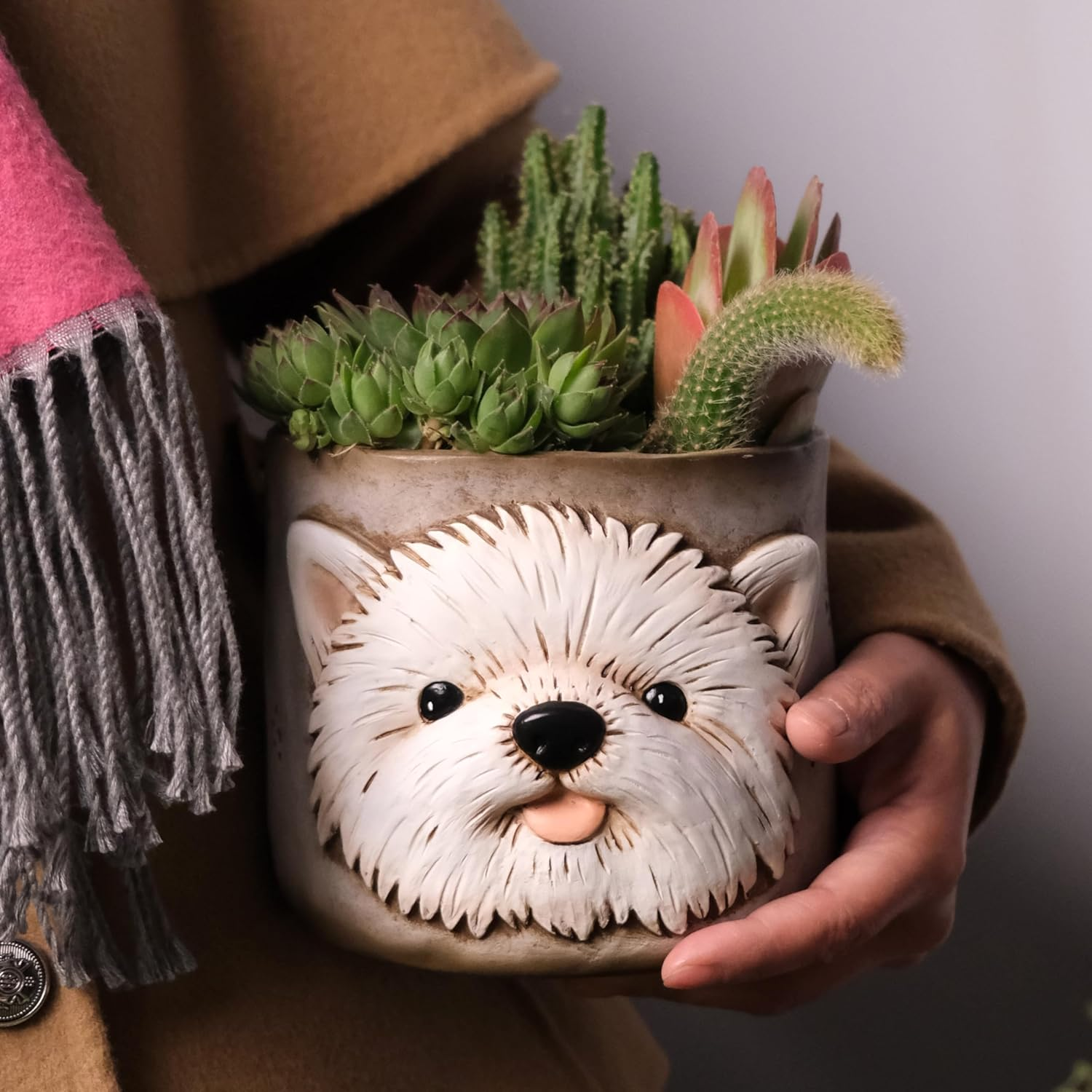 Puppy Westie Planter Pots for Indoor Plants, 6 Inch Resin Adorable Face Plant Pots Antique Design, Cute Flower Pots with Drainage, Home Decor for Dog Lovers image number 5