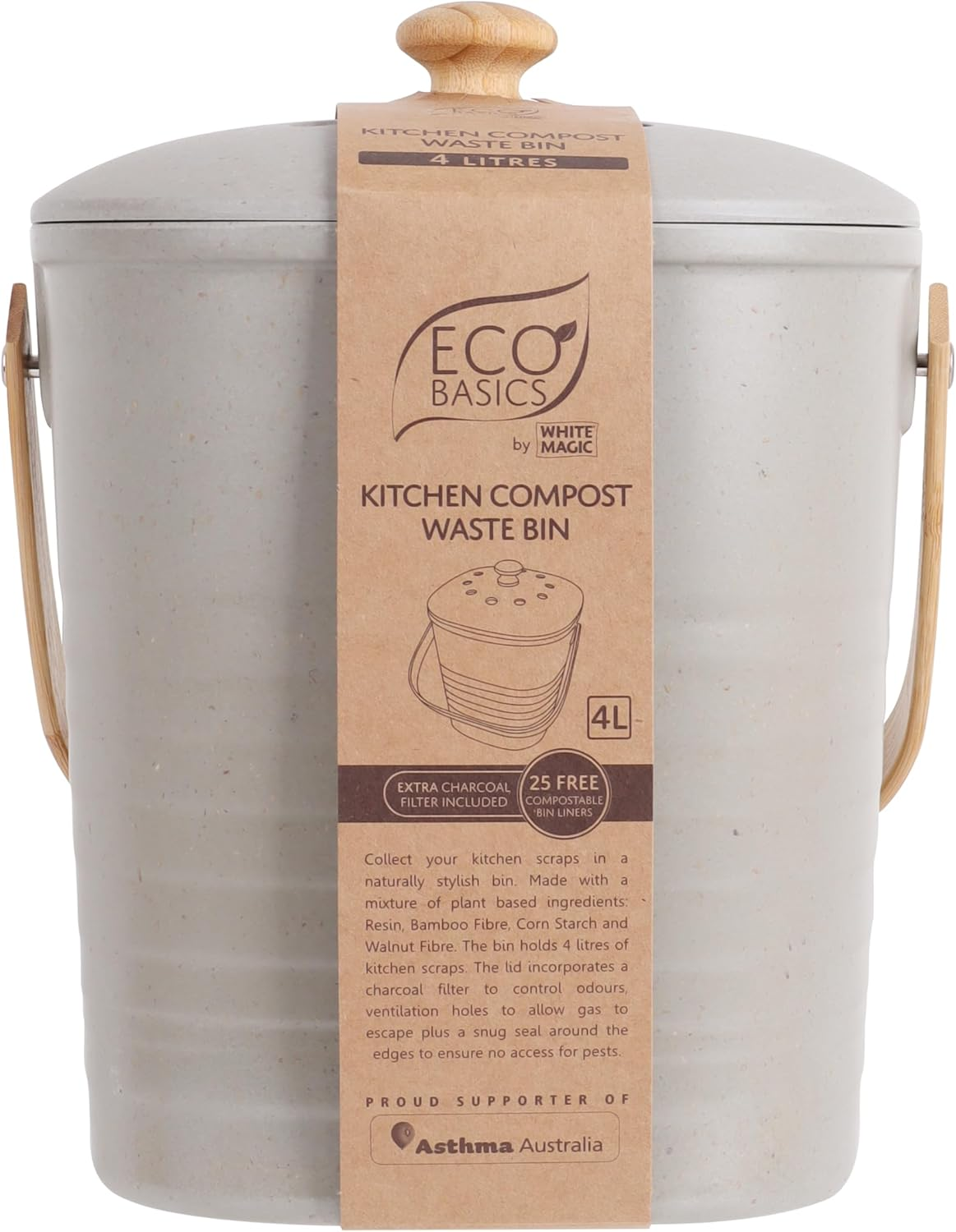 White Magic Eco Basics Compost Kitchen Waste Bin, Granite, 4 Litre Capacity image number 6