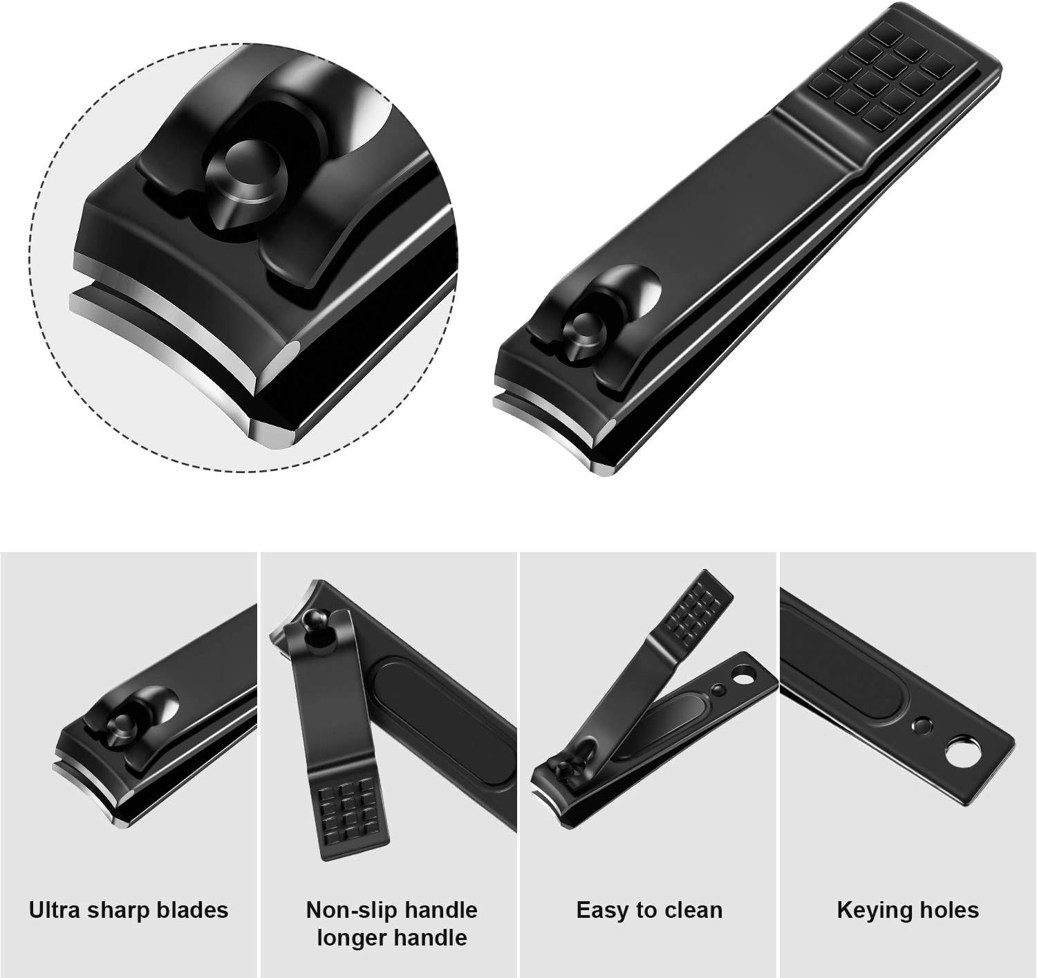 12 Pieces Nail Clipper Set Stainless Steel Nail Cutter Fingernails and Toenail Clipper Cutter for Women Men, Black