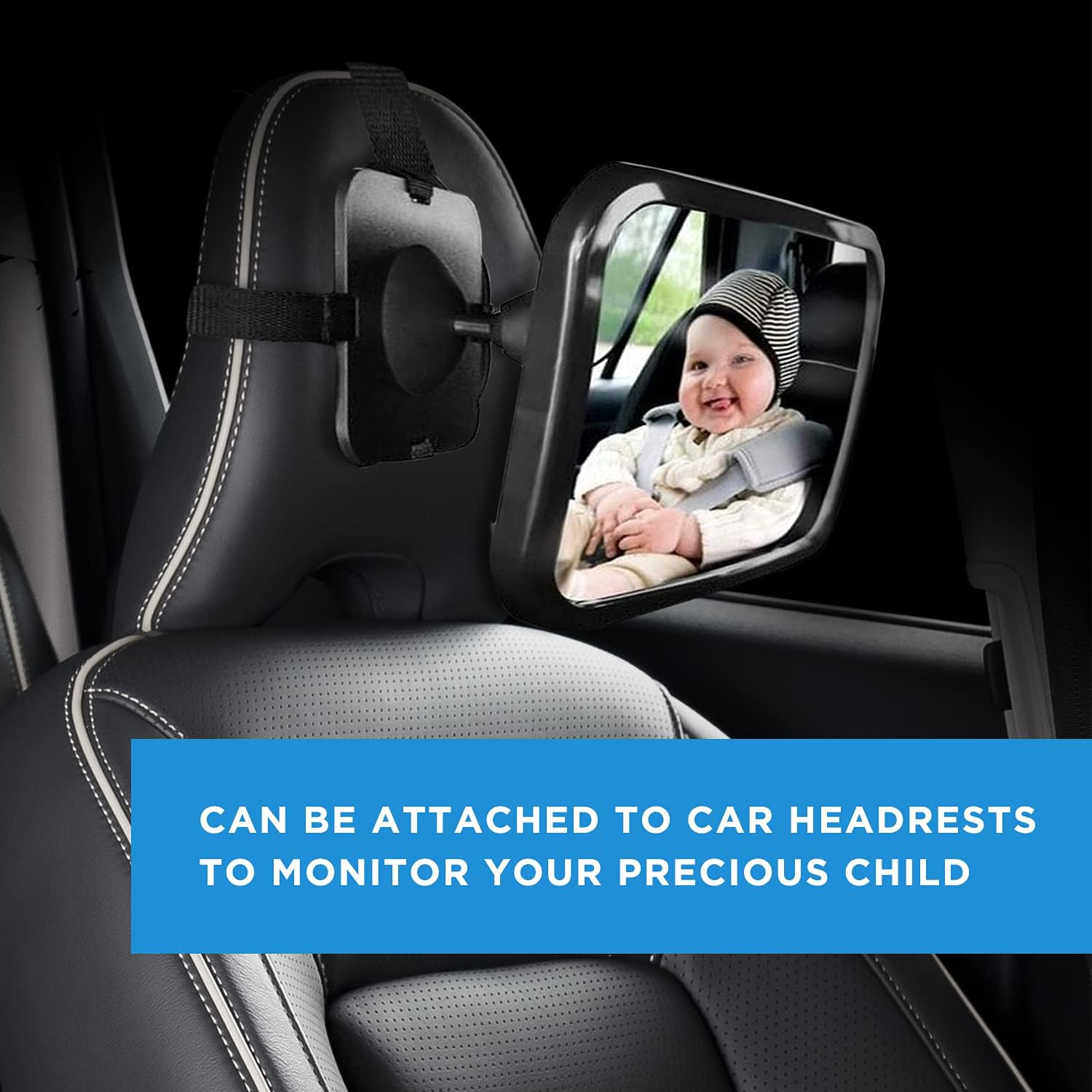 XL Baby Car Mirror, Safety Car Seat Mirror for Rear Facing Infant with Wide Crystal Clear View, Fits on Headrest Shatterproof, Fully Assembled image number 6
